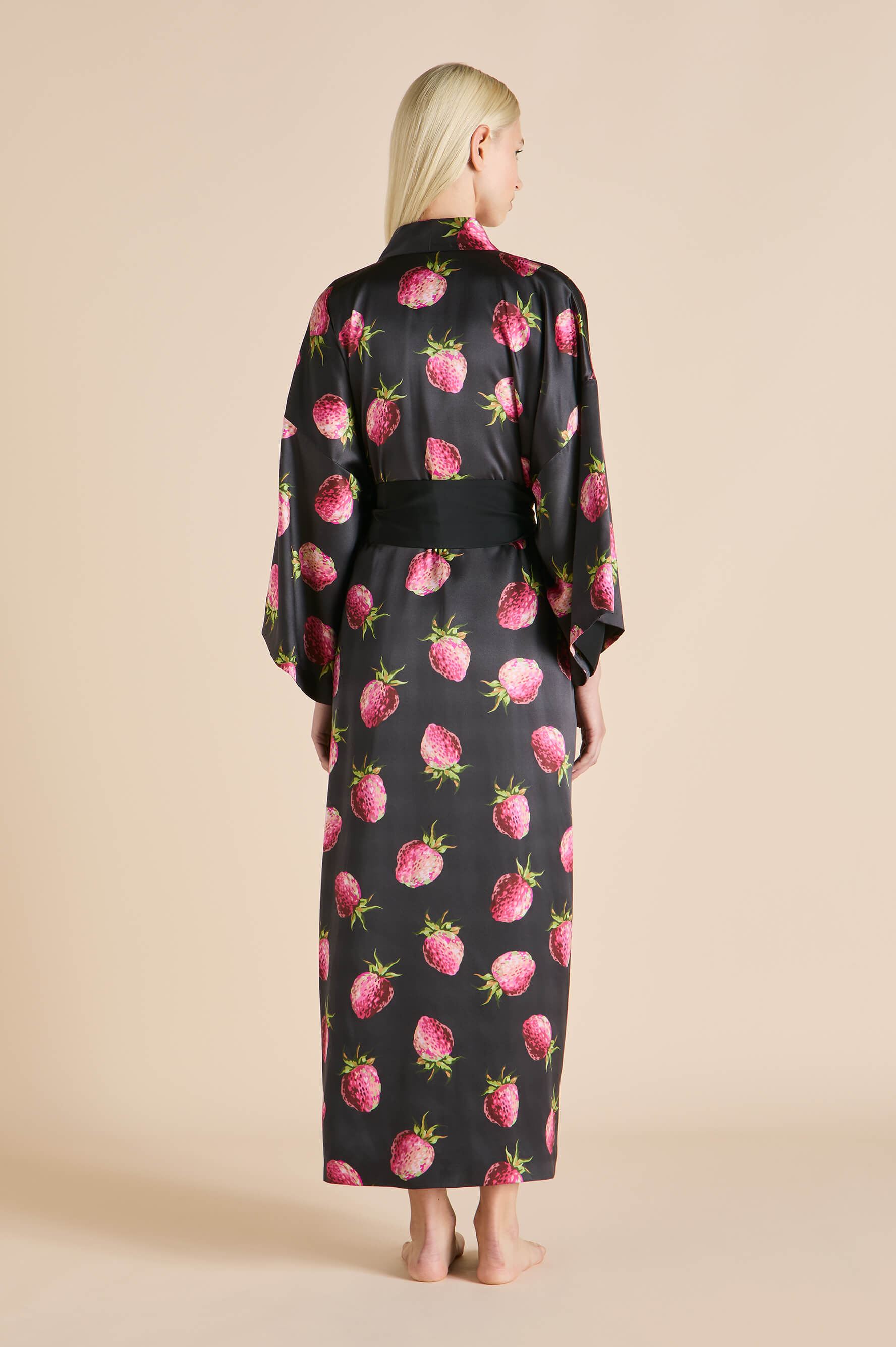 Queenie Brigham Black Strawberry Robe in Silk Satin