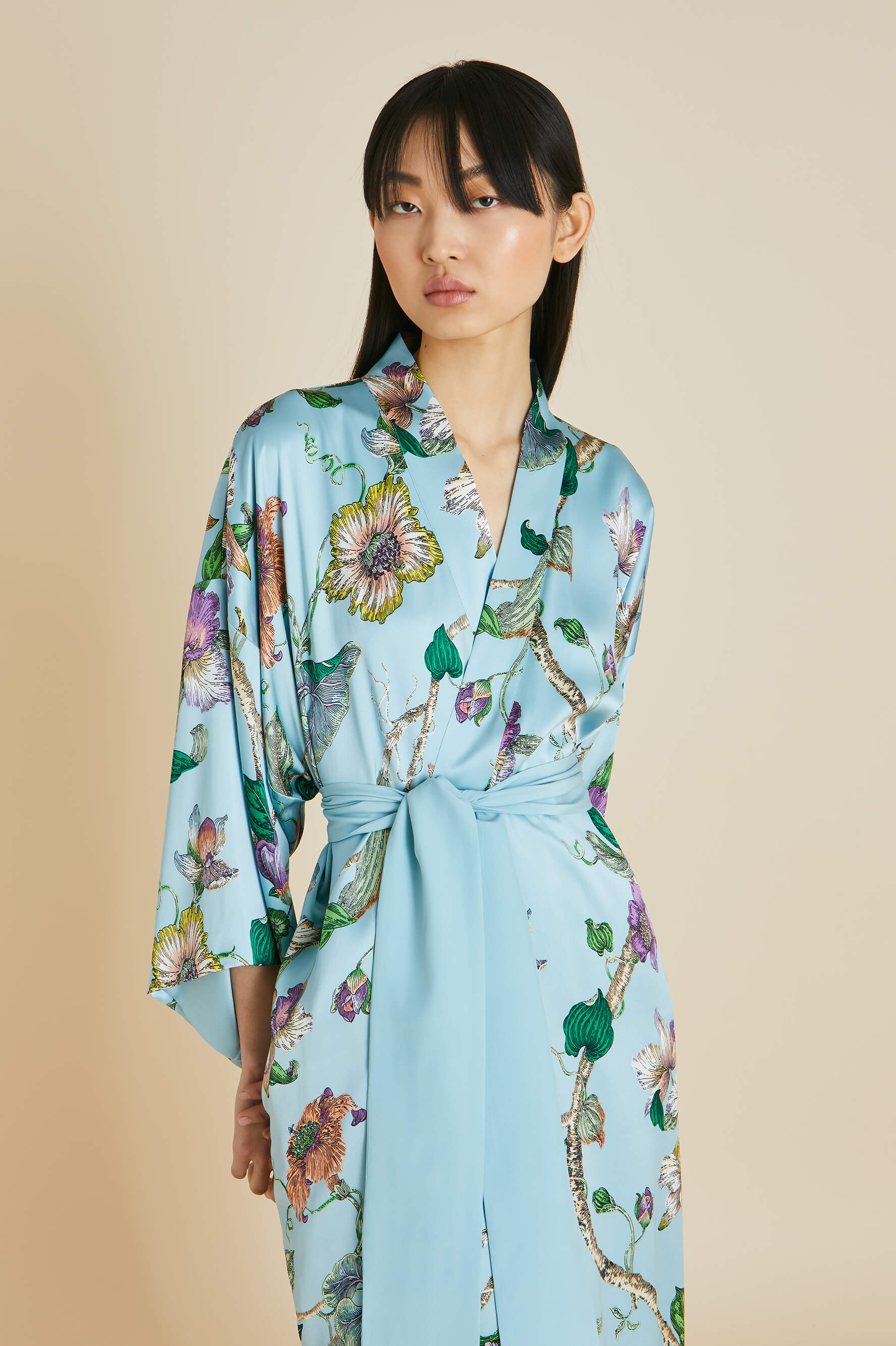 Olivia von Halle | Queenie Ceres Blue Floral Silk Satin Robe