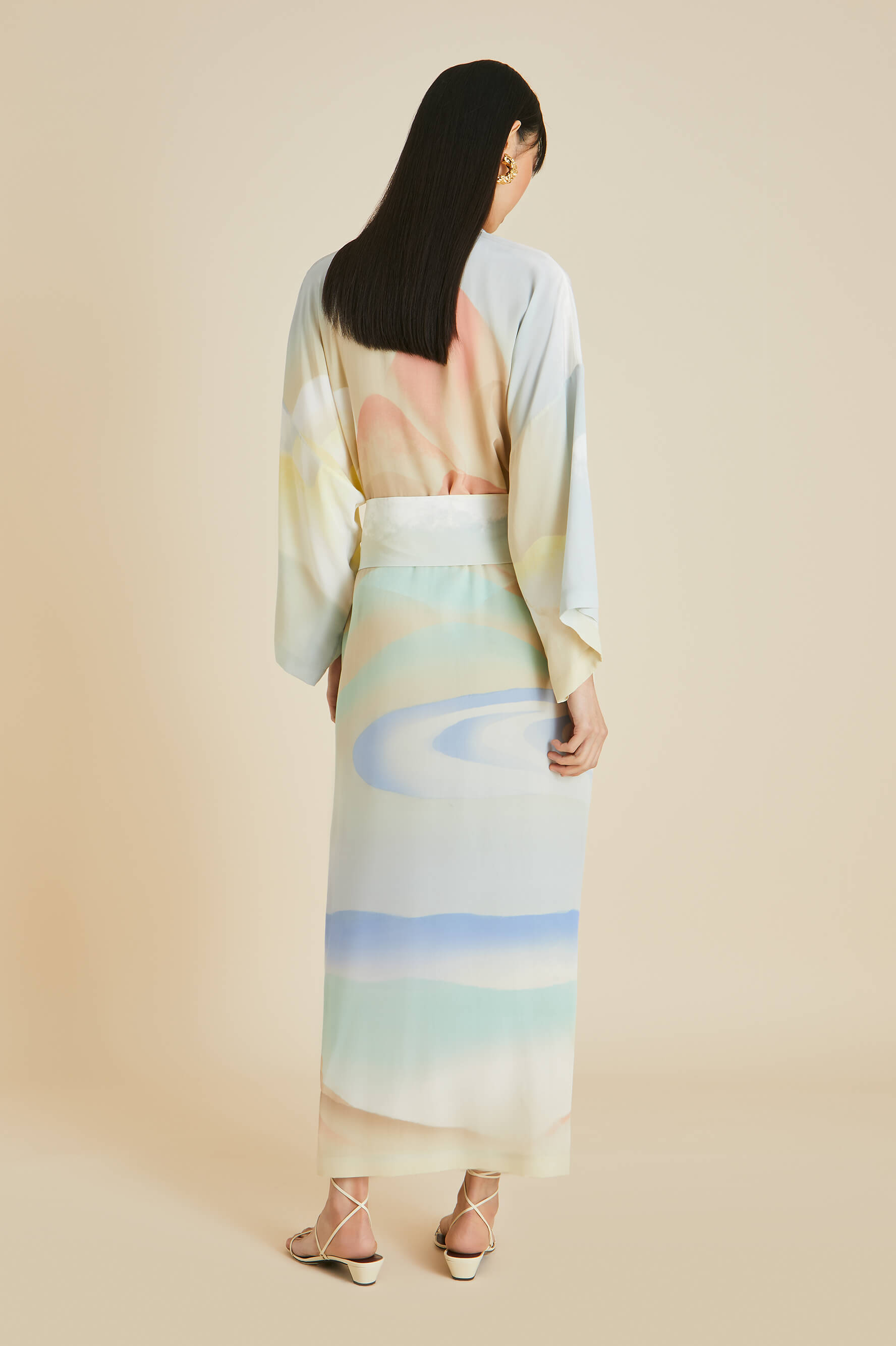 Queenie Ecliptic Blue Landscape Silk Crêpe de Chine Robe