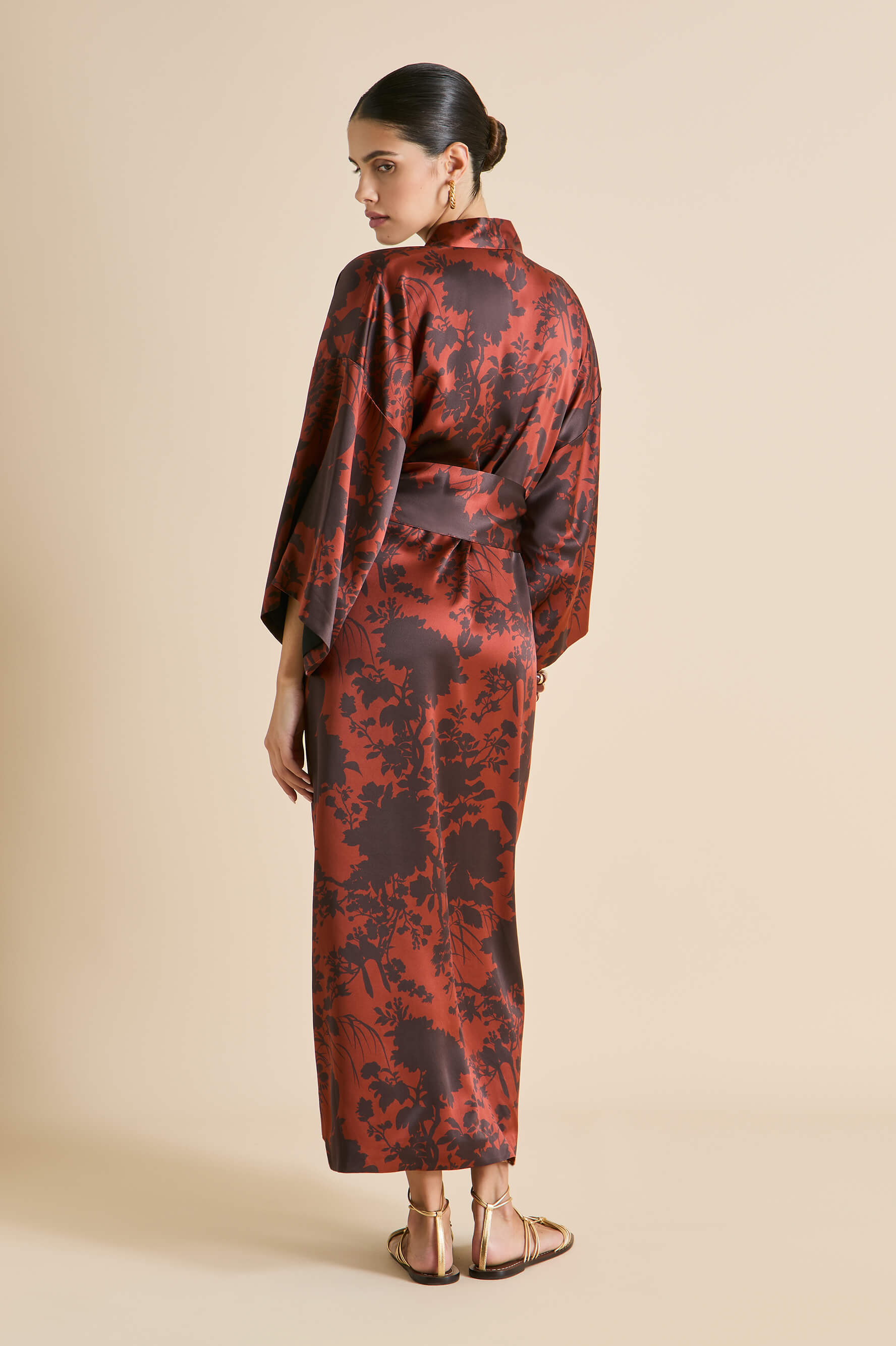 Queenie Lalanne Burgundy Floral Robe in Silk Satin