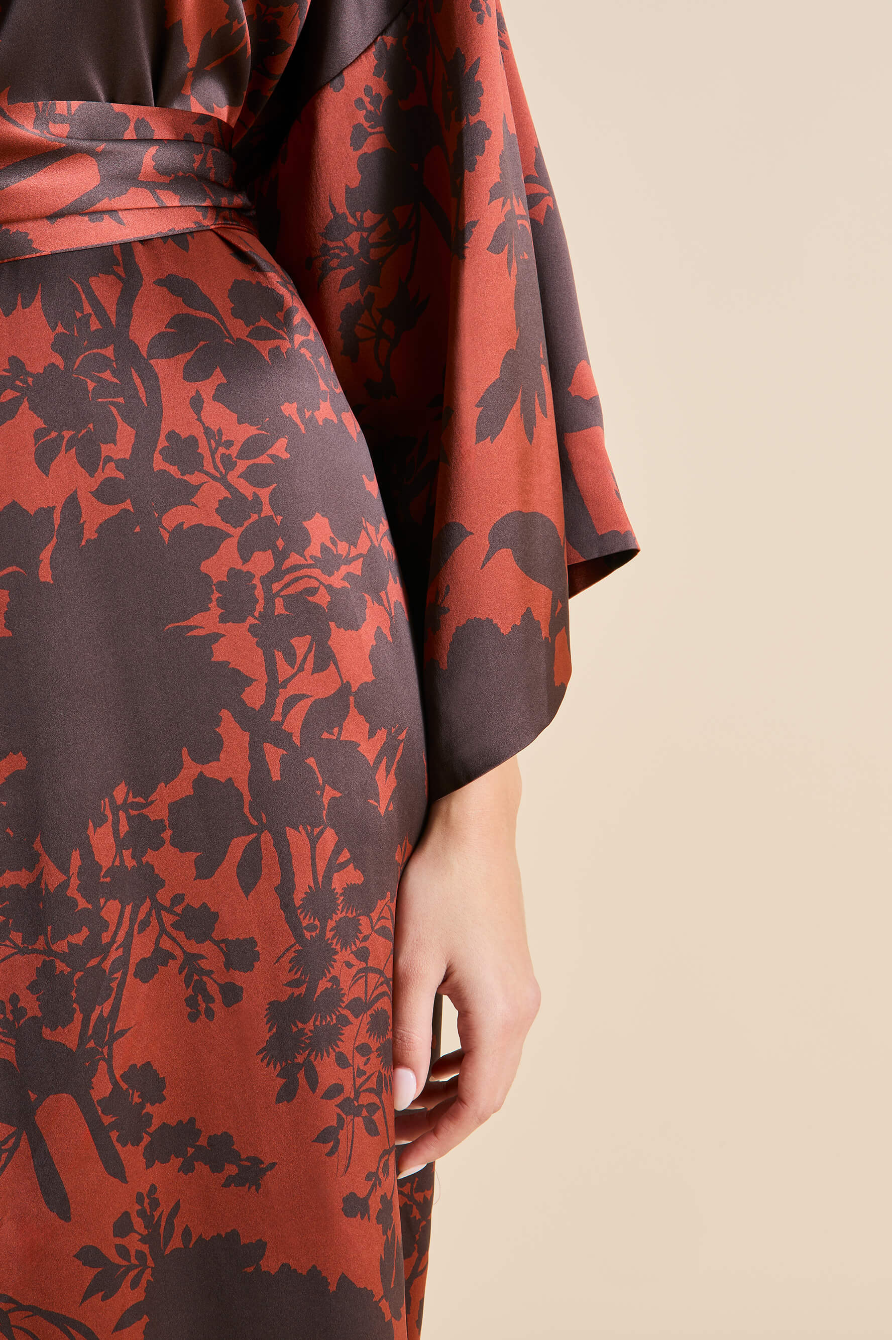 Queenie Lalanne Burgundy Floral Robe in Silk Satin