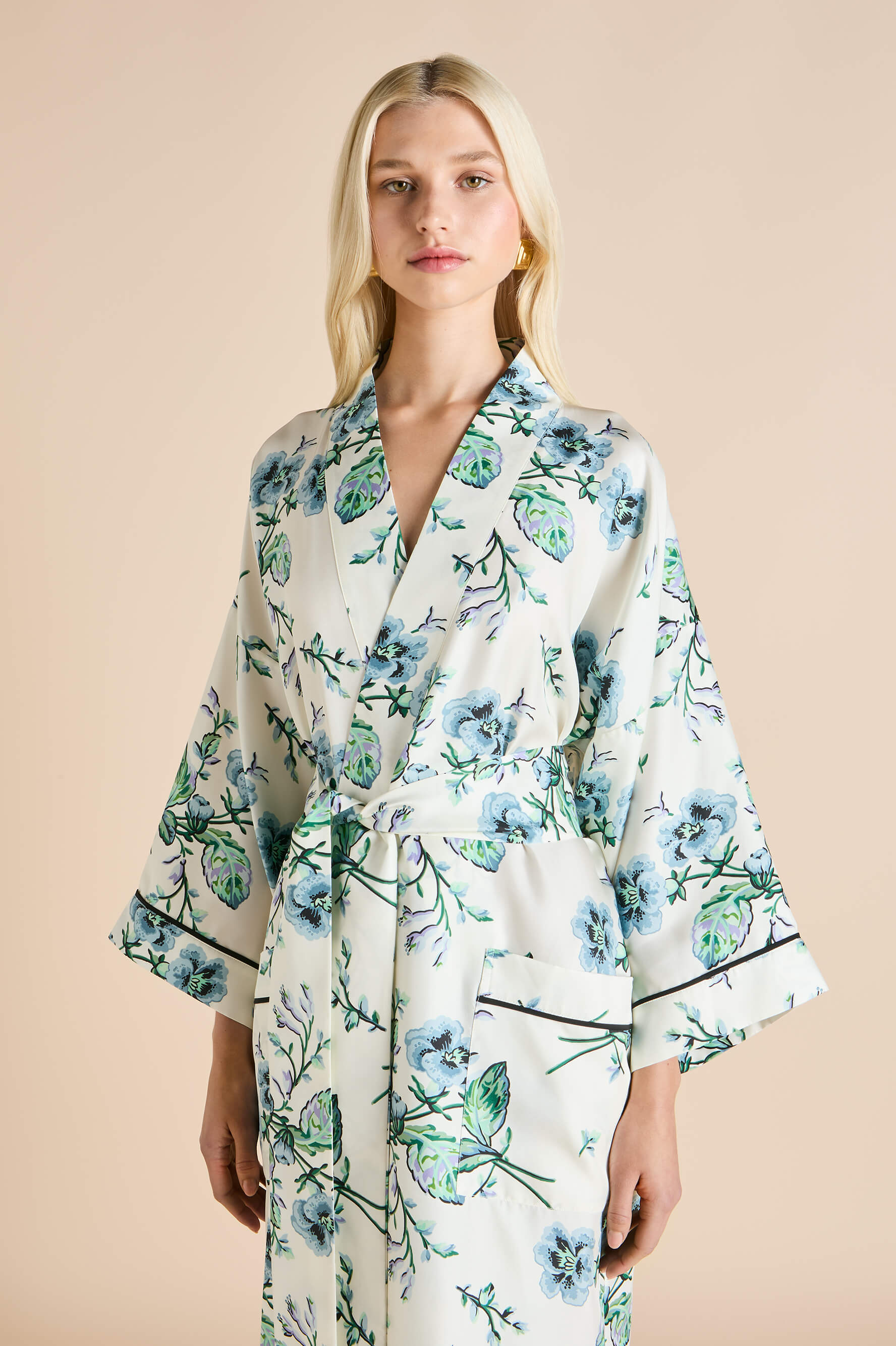 Sabine Caldwell Ivory Floral Robe in Silk Twill