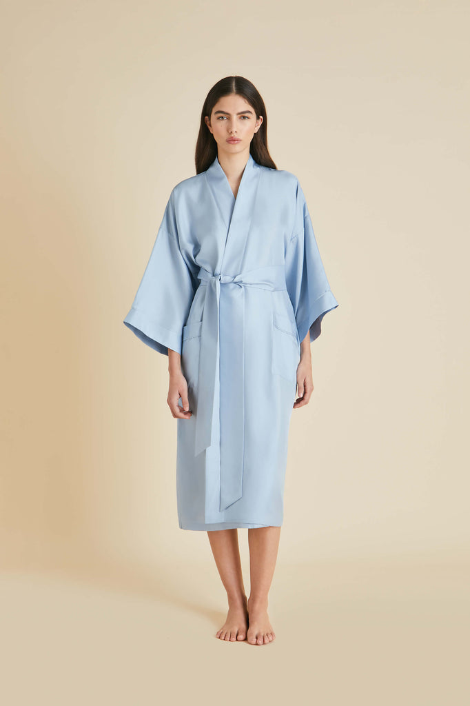 Sabine Powder Blue Robe in Silk Twill