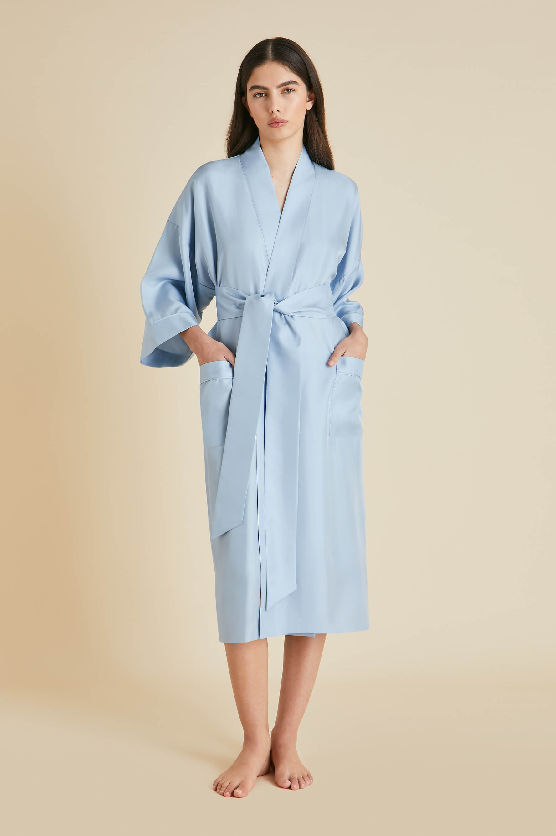 Sabine Powder Blue Robe in Silk Twill