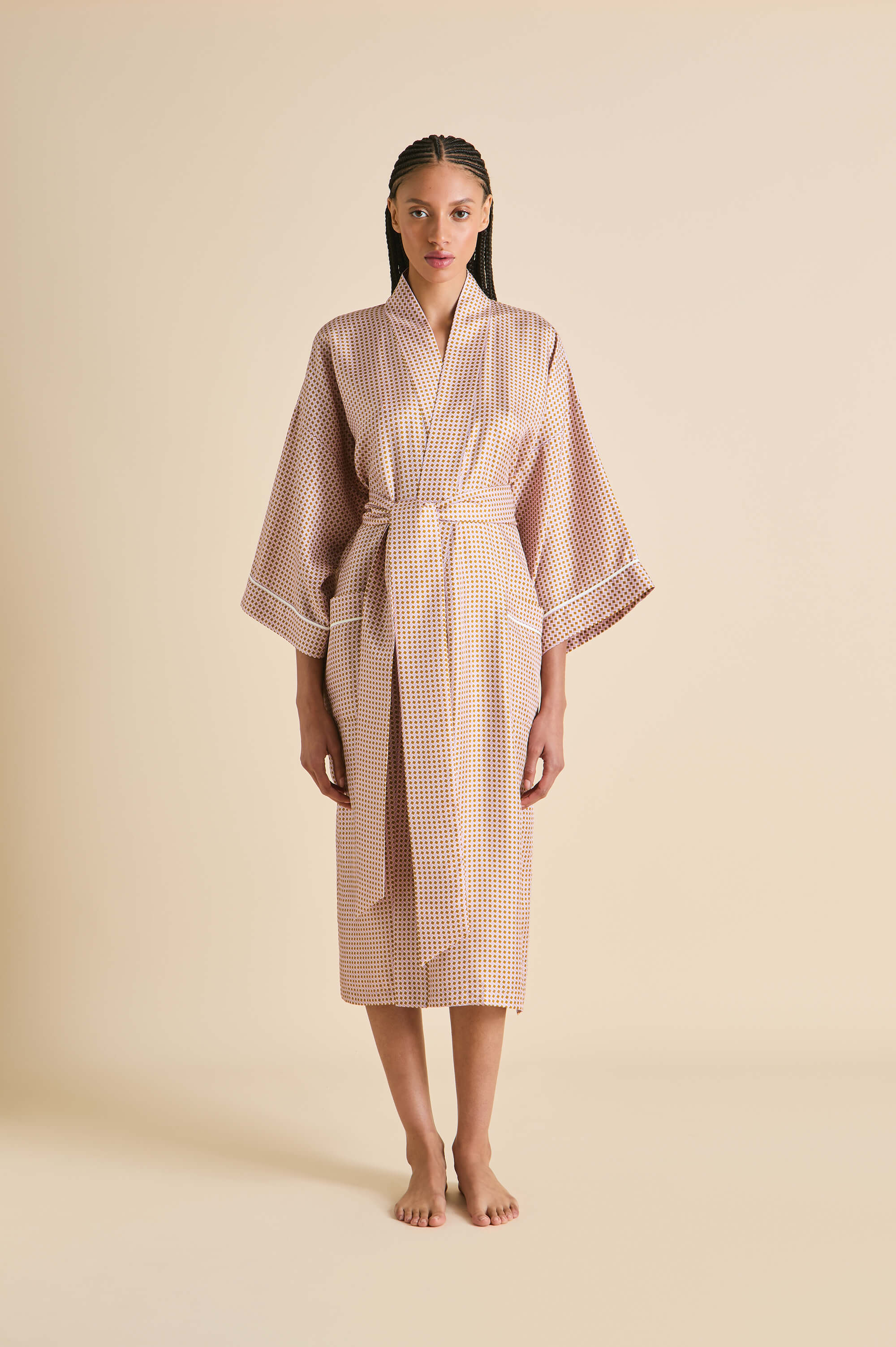 Sabine Sarrazin Pink Geometric Robe in Silk Twill