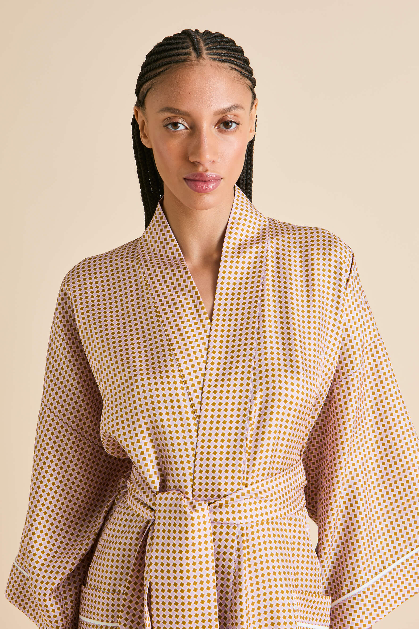 Sabine Sarrazin Pink Geometric Robe in Silk Twill