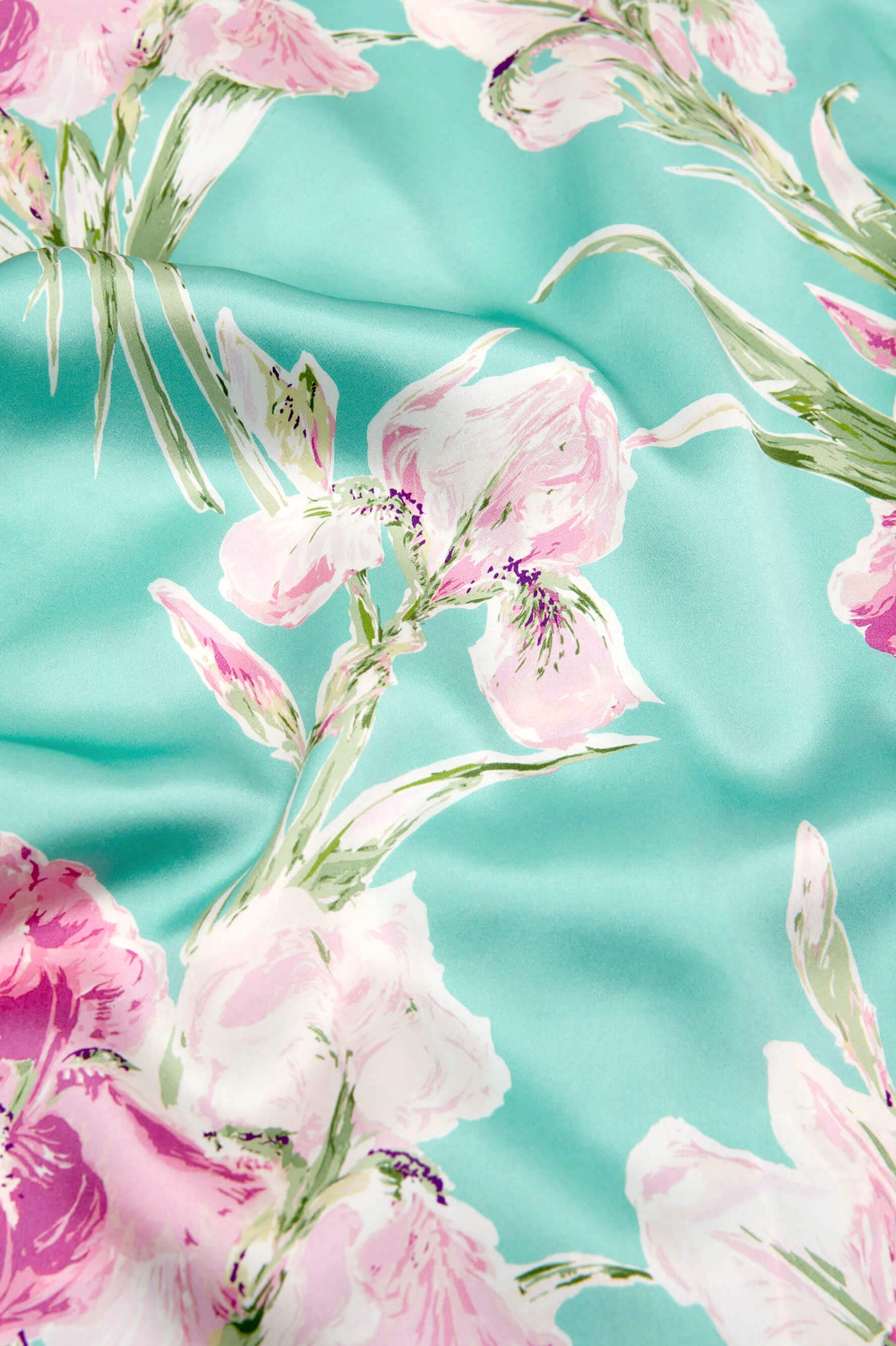 Venus Abalone Turquoise Floral Slip Dress in Silk Satin