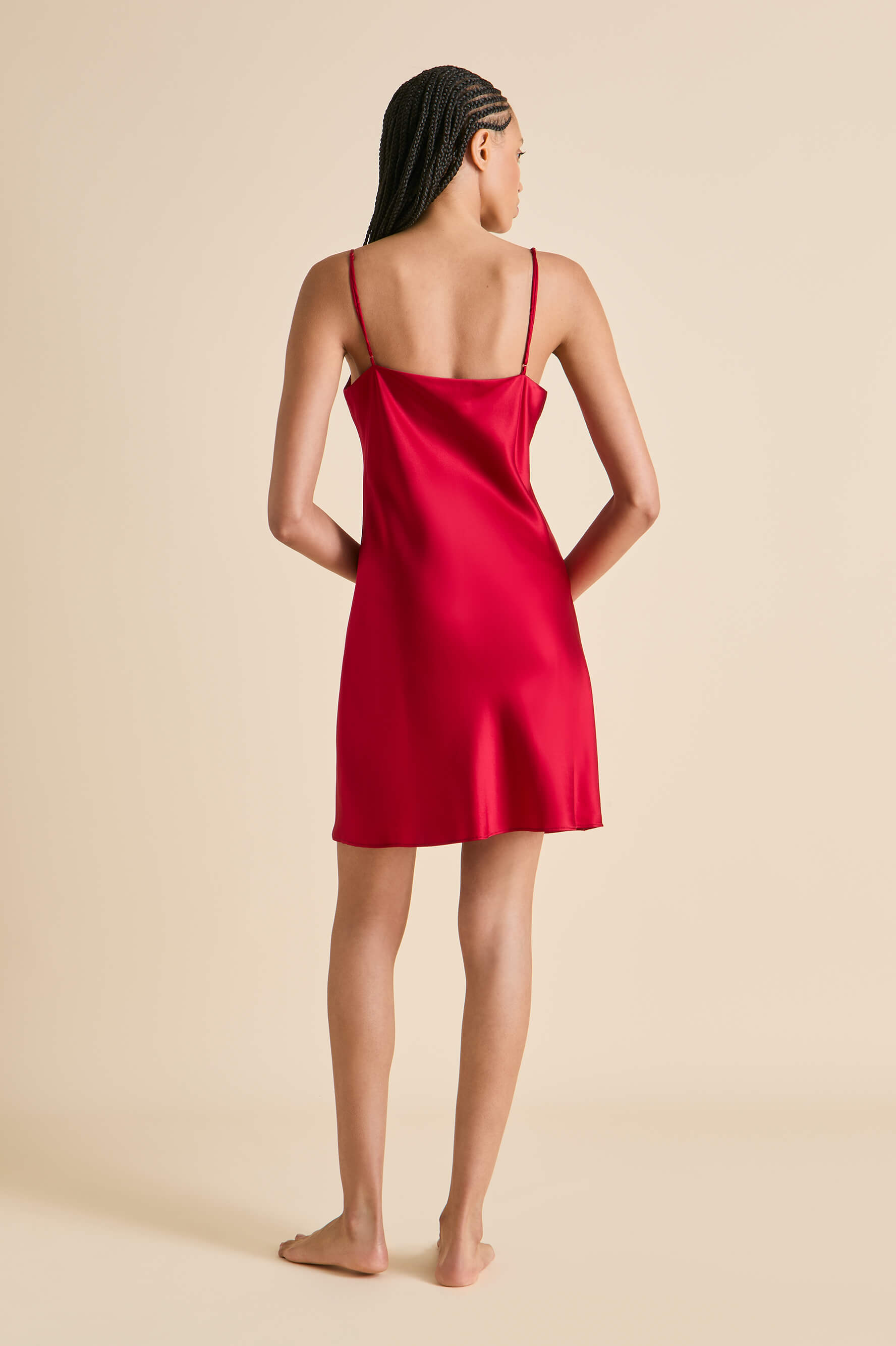 venus ruby red slip dress in silk satin 