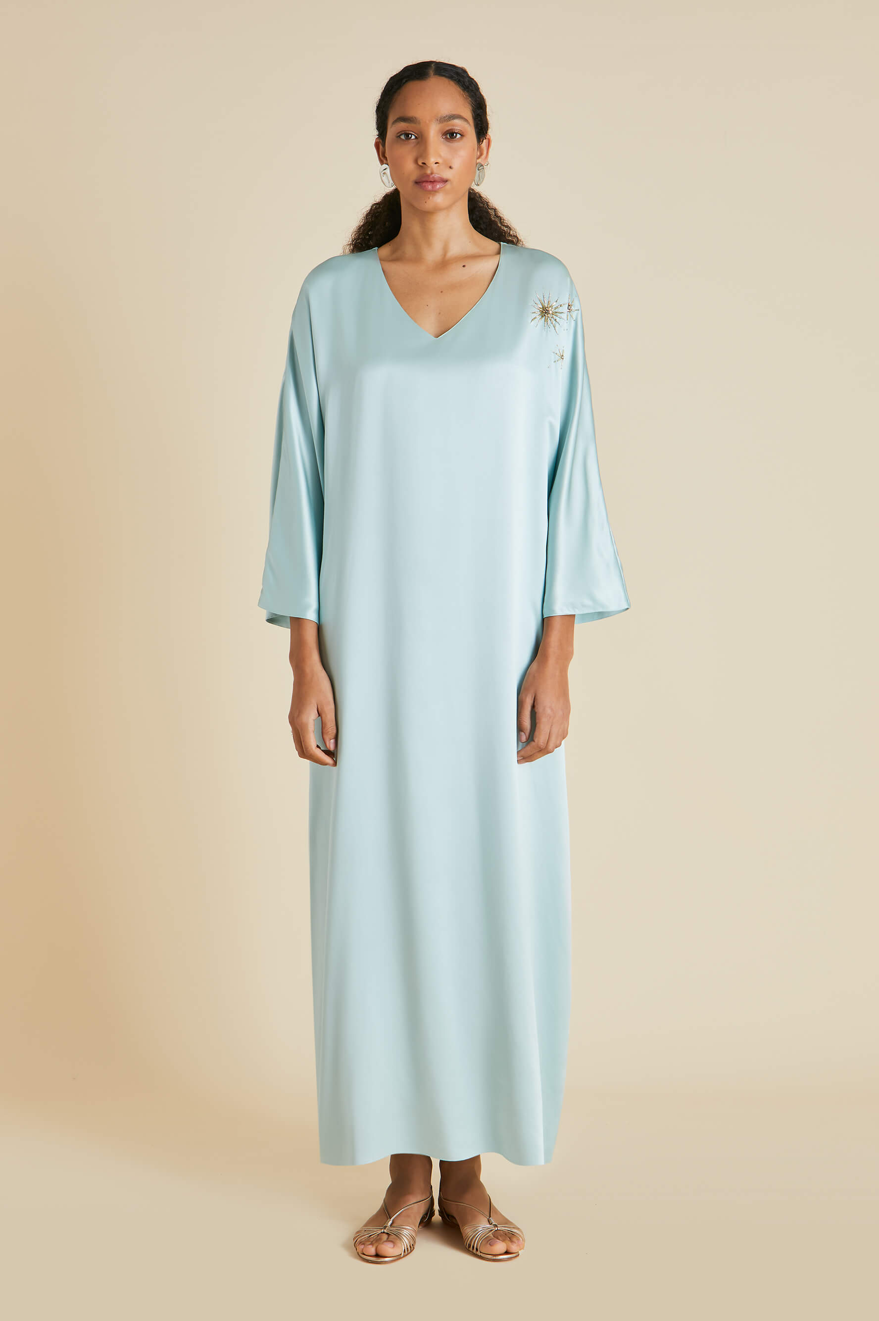 Vreeland Incantation Blue Embellished Sandwashed Silk Dress