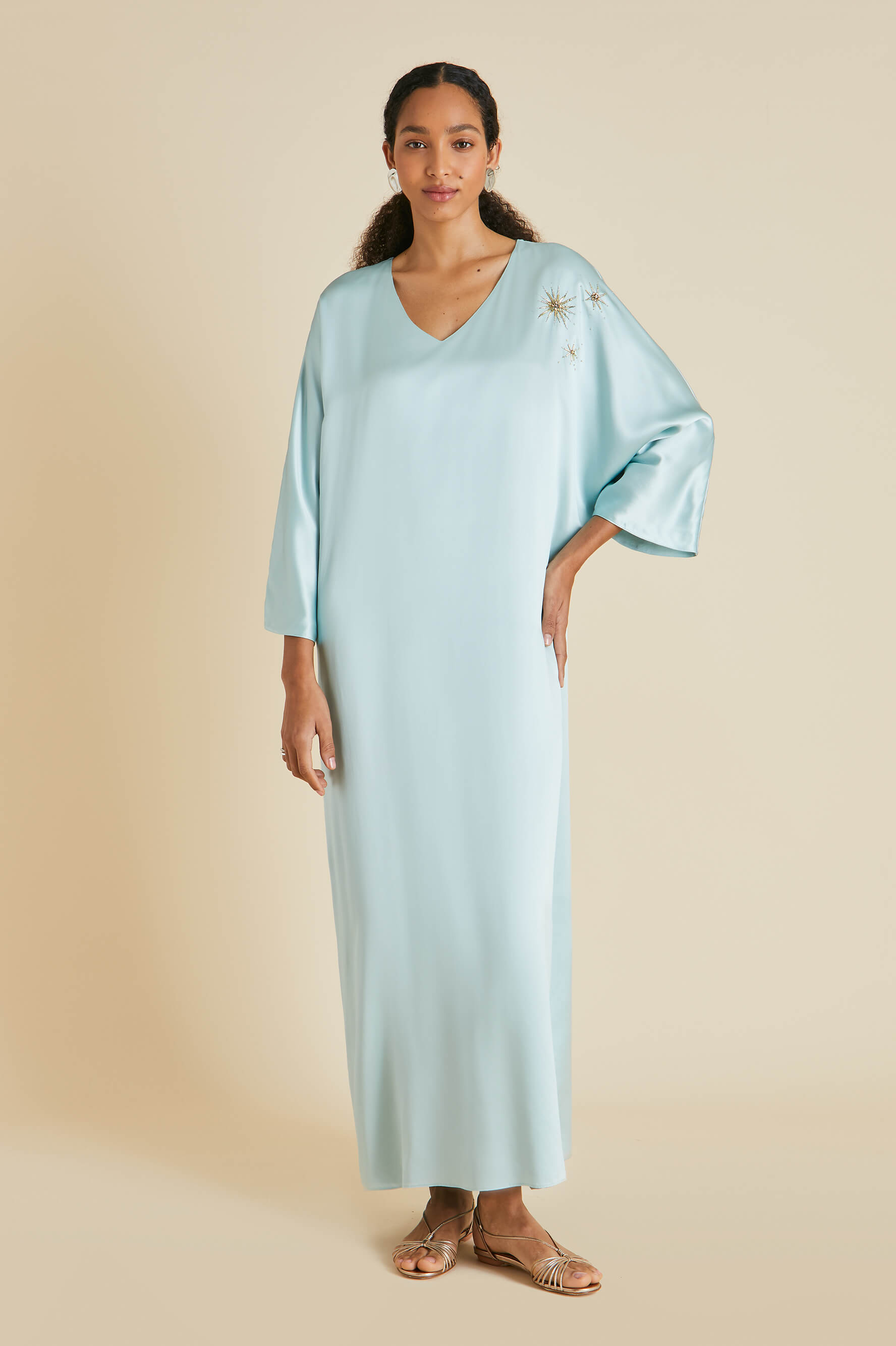 Vreeland Incantation Blue Embellished Dress in Sandwashed Silk