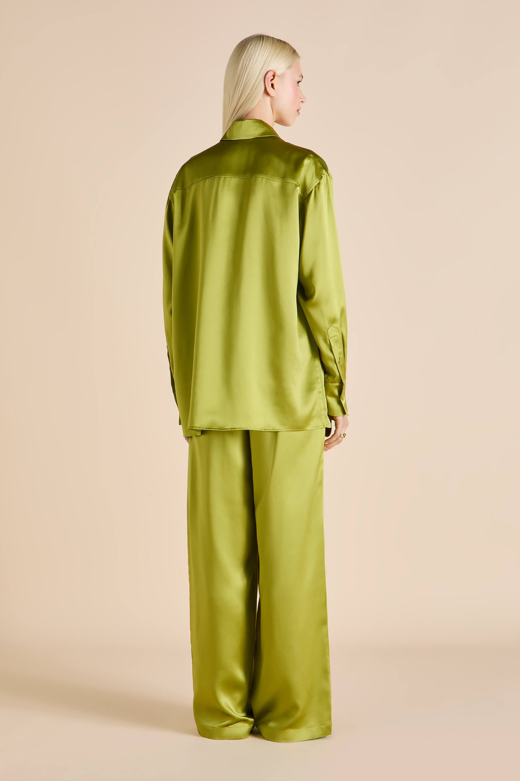 Wolfe Olive Green Pajamas in Silk Satin