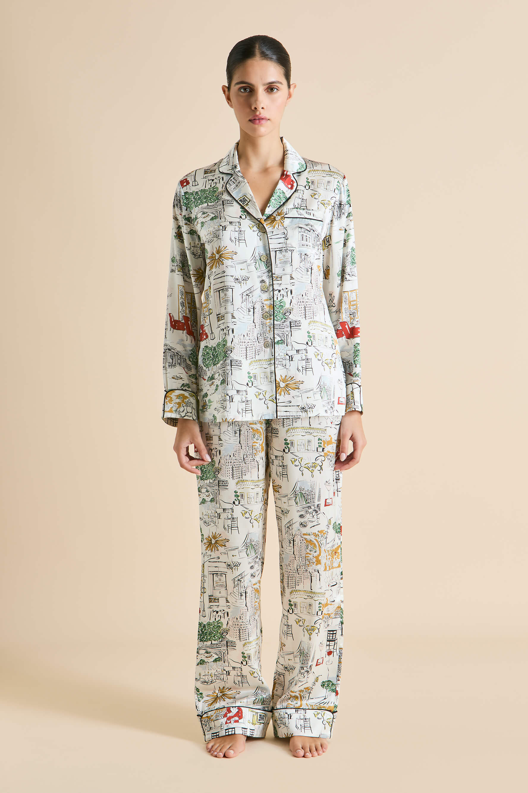 Lila Carlyle Ivory Pajamas in Silk Satin