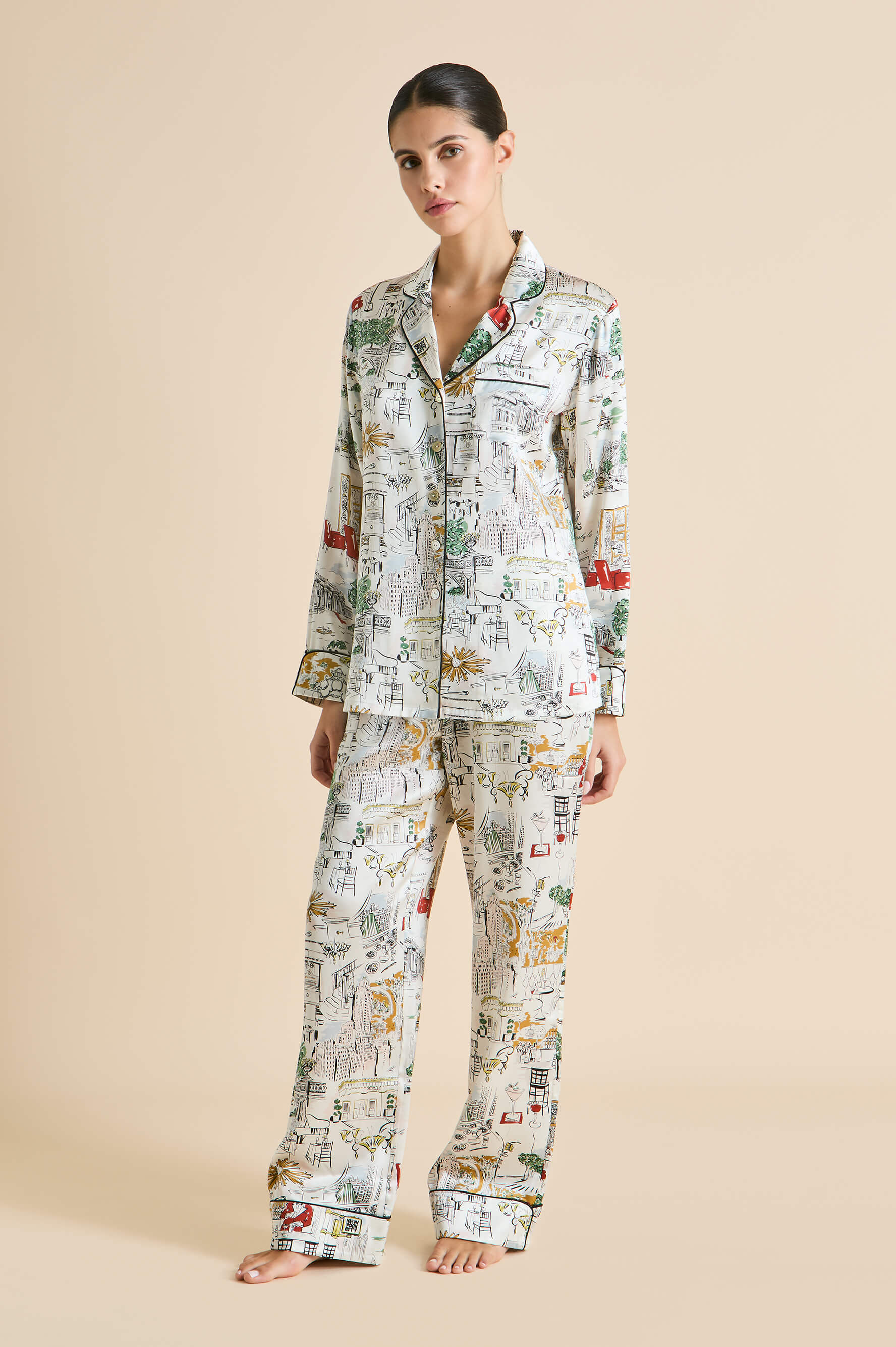 Lila Carlyle Ivory Pajamas in Silk Satin