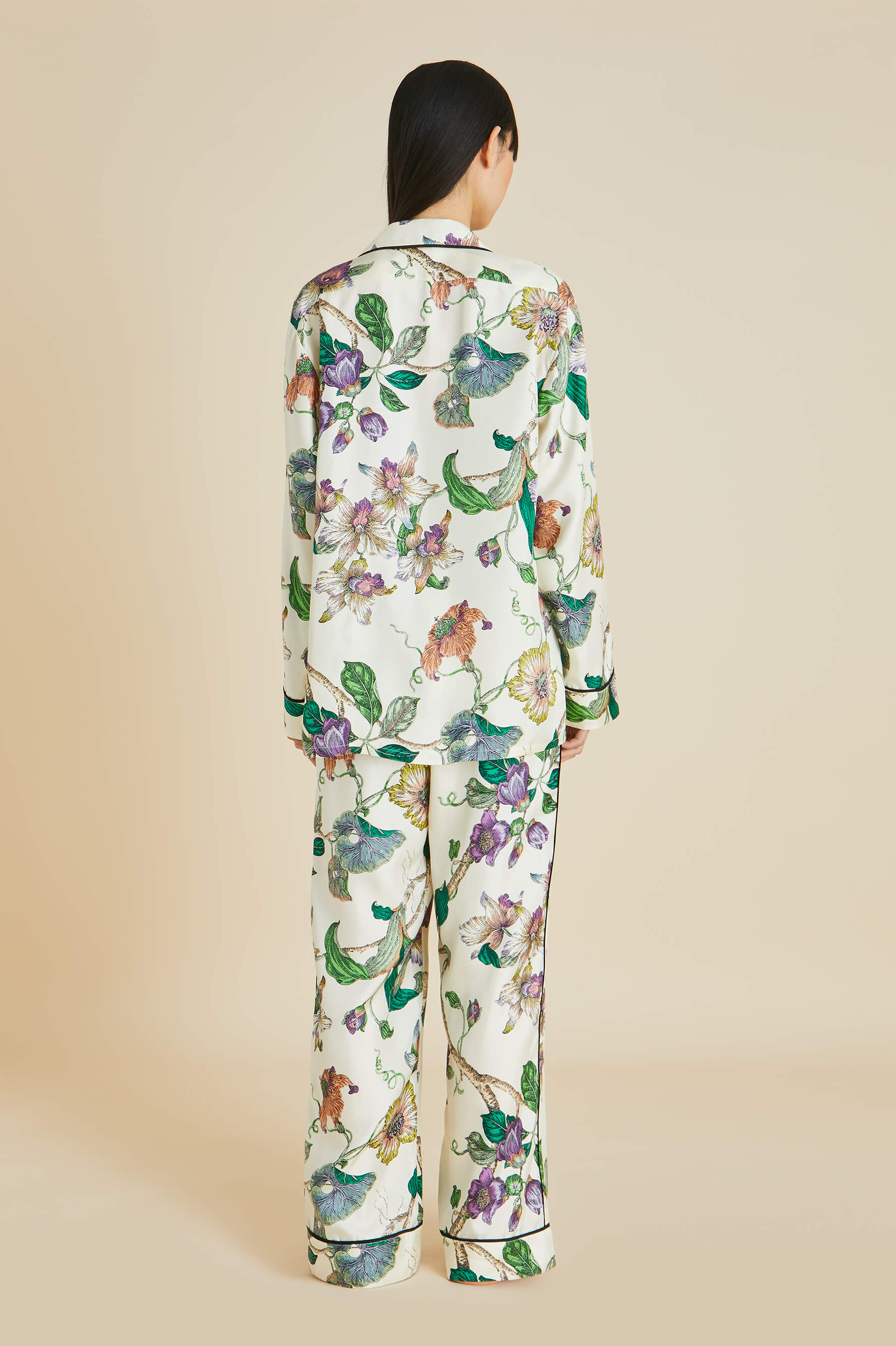 Yves Aura Ivory Floral Pajamas in Silk Twill