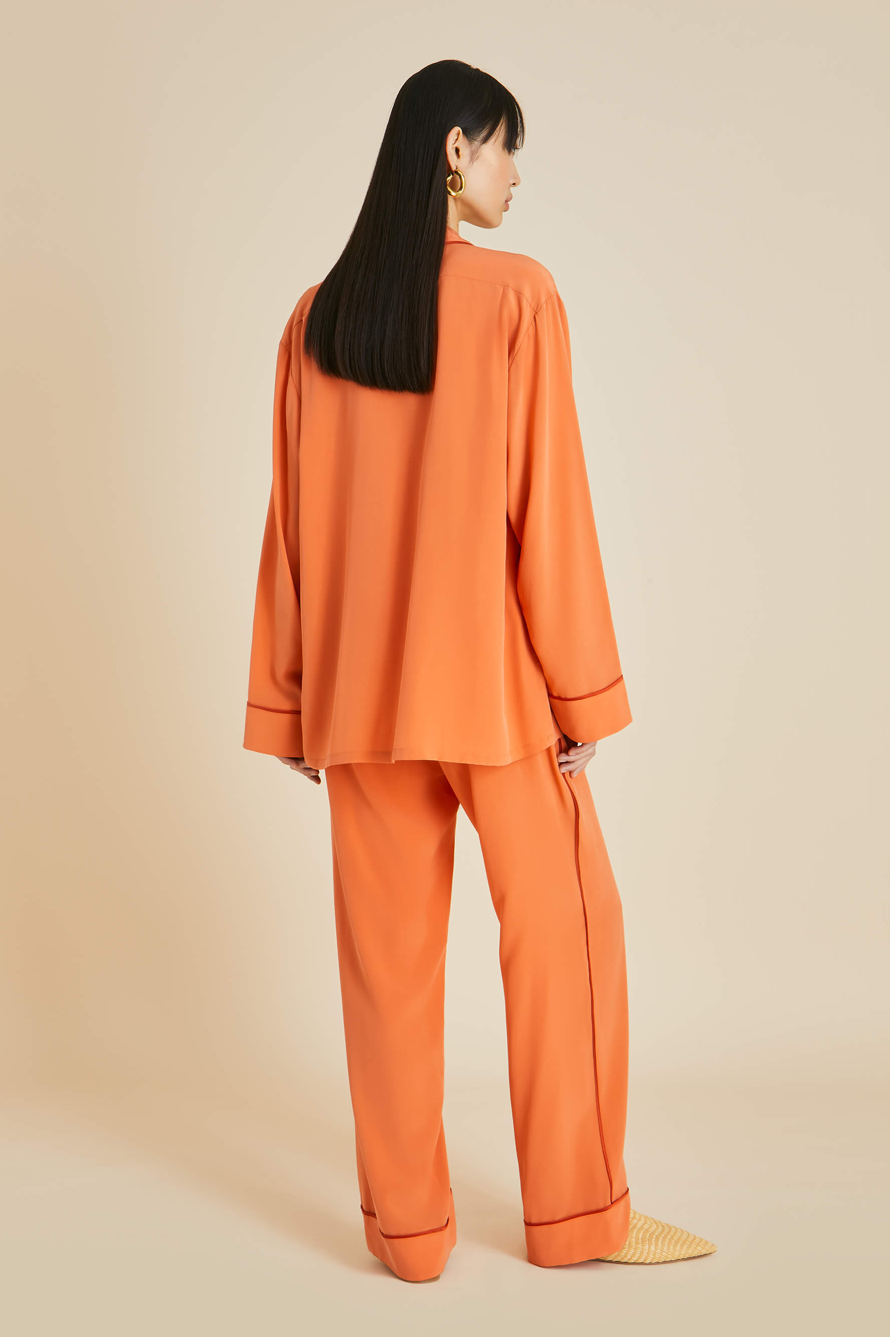 Yves Orange Silk Crêpe de Chine Pajamas