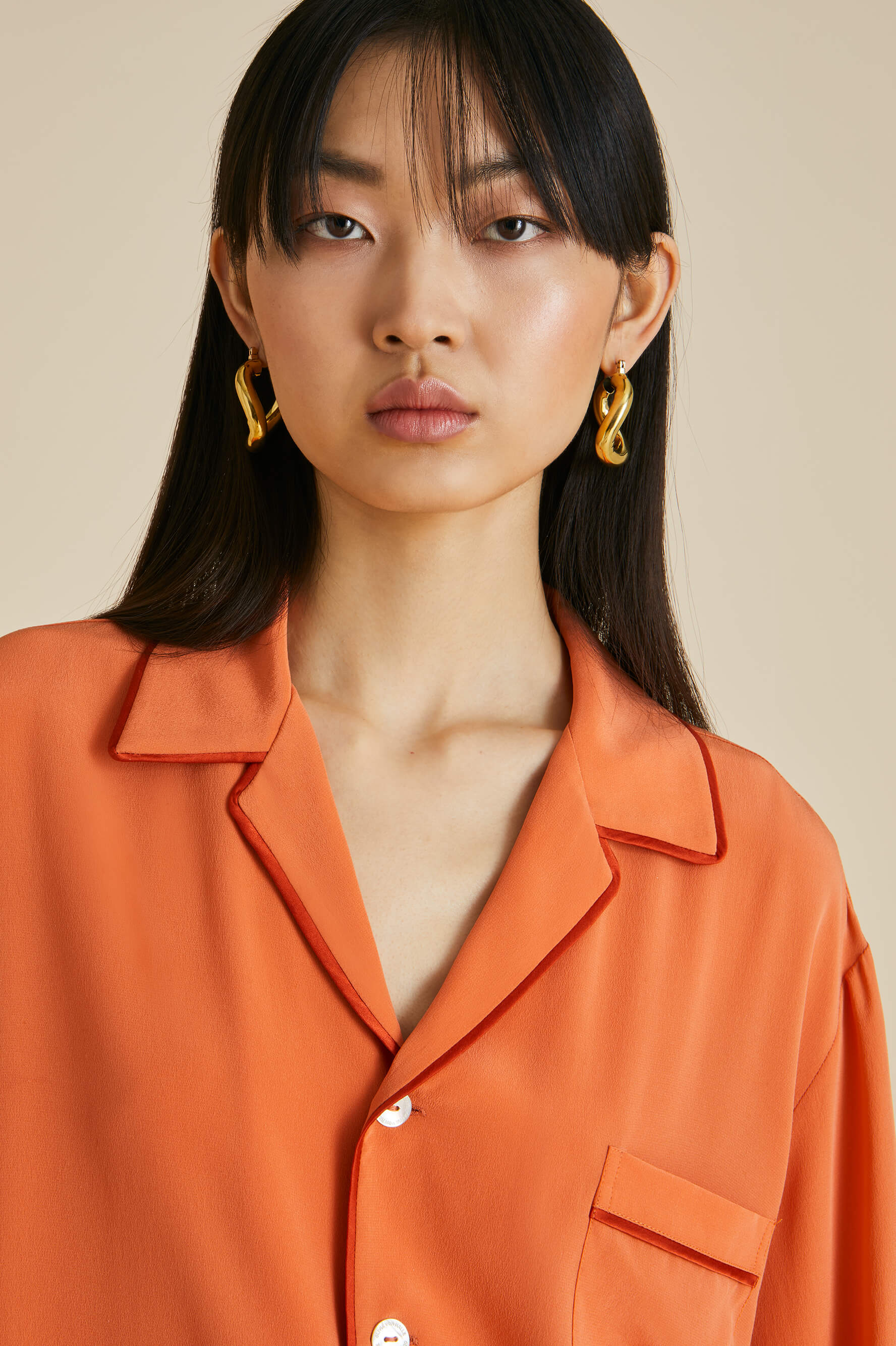Yves Orange Silk Crêpe de Chine Pajamas