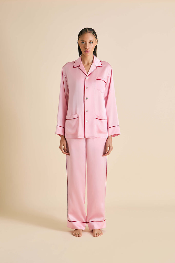 Yves Blush Pink Pajamas in Silk Satin