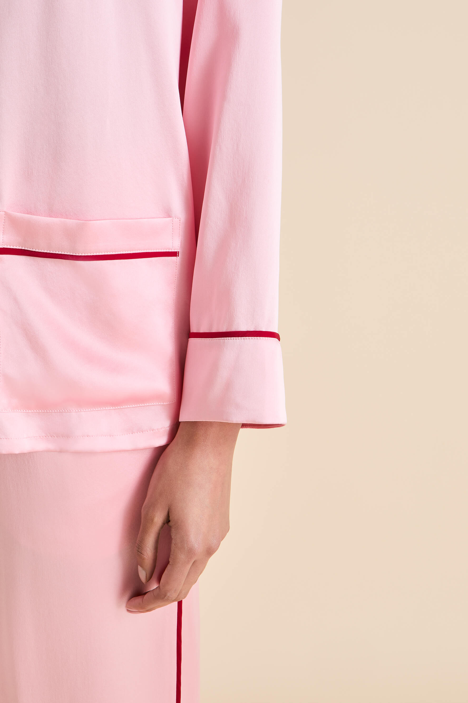 yves blush pink pajamas in silk satin 