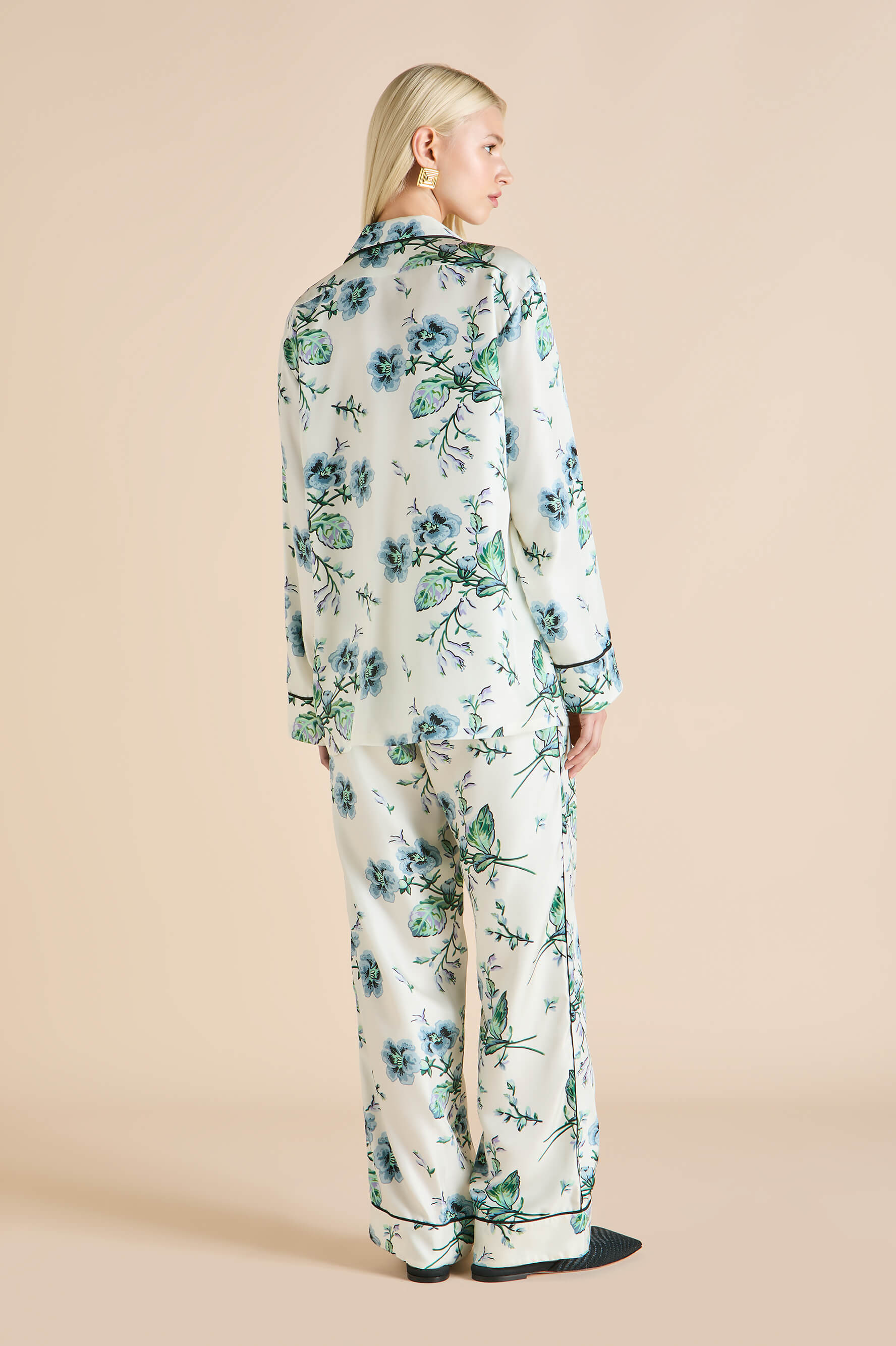 Yves Caldwell Ivory Floral Pajamas in Silk Twill