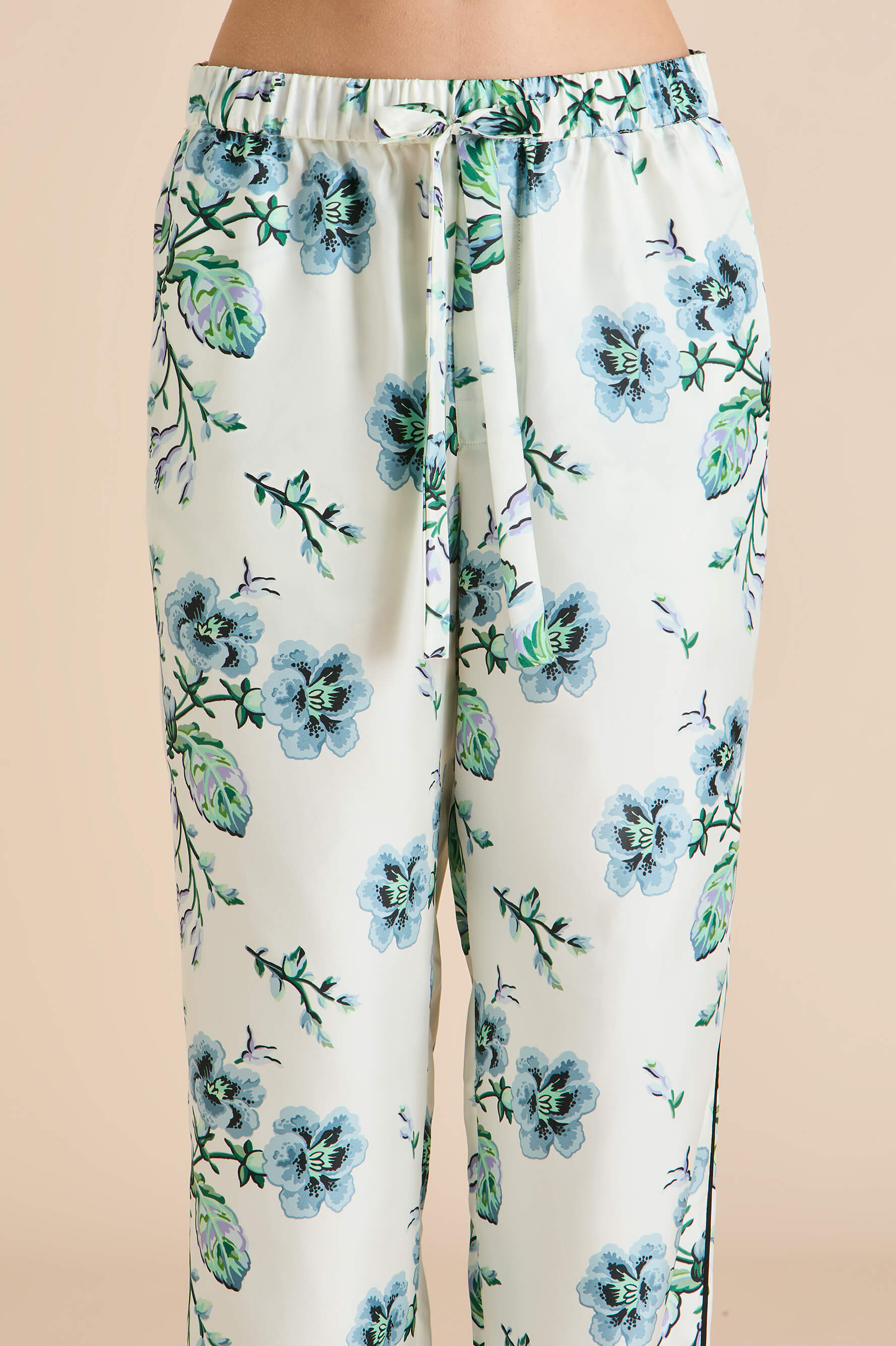 Yves Caldwell Ivory Floral Pajamas in Silk Twill