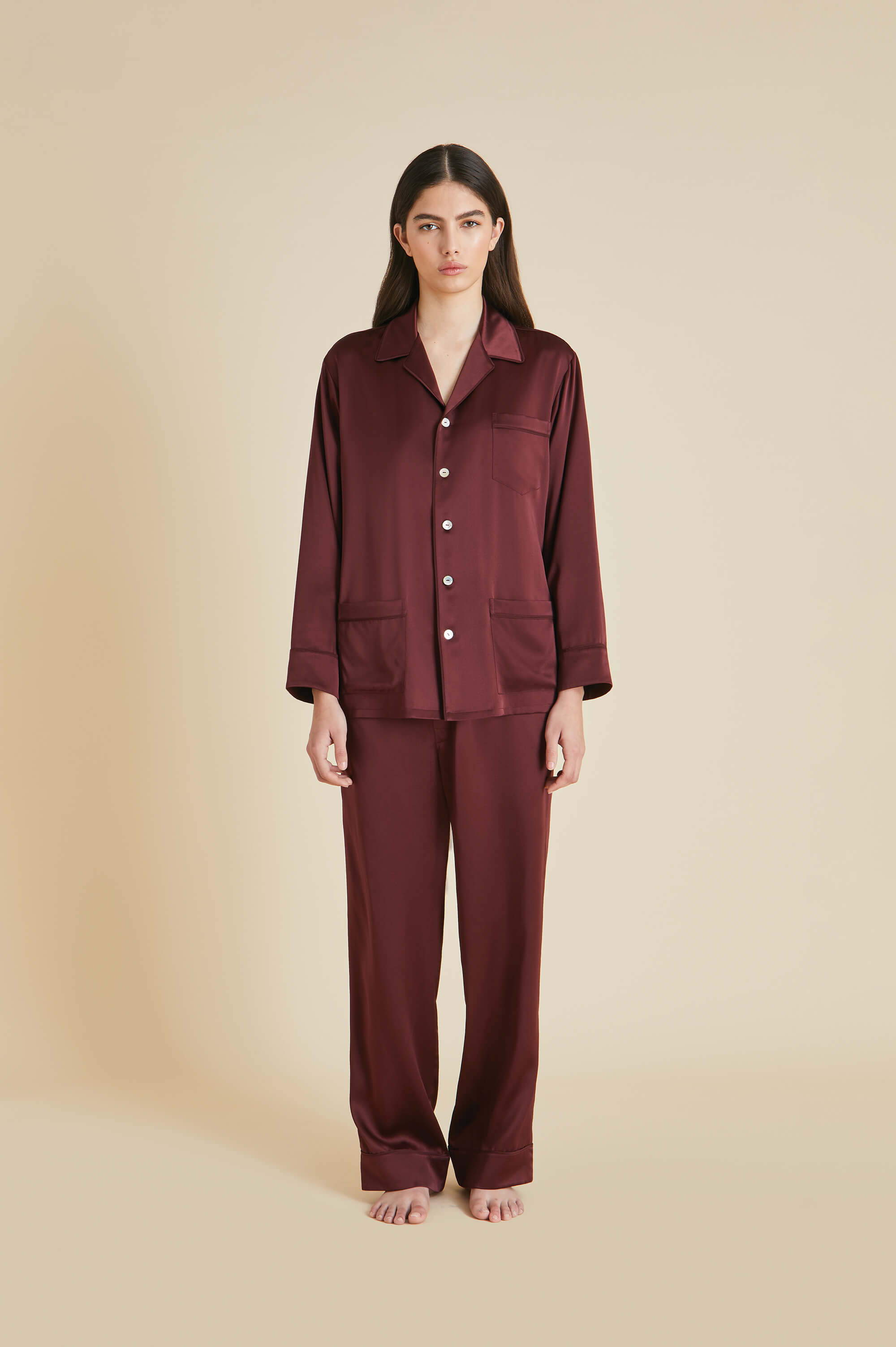 Burgundy satin pajama set sale