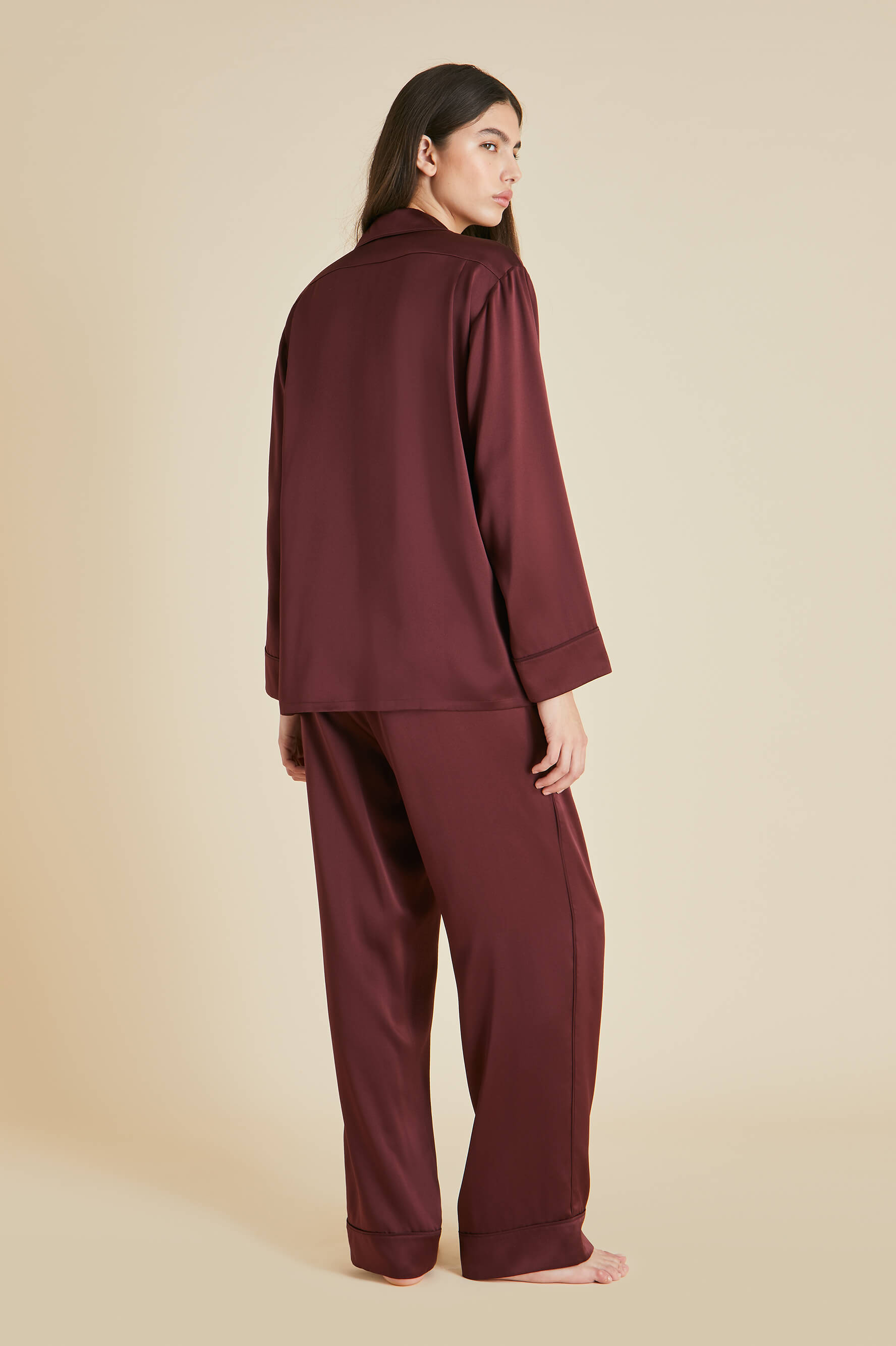 Yves Burgundy Pajamas in Silk Satin