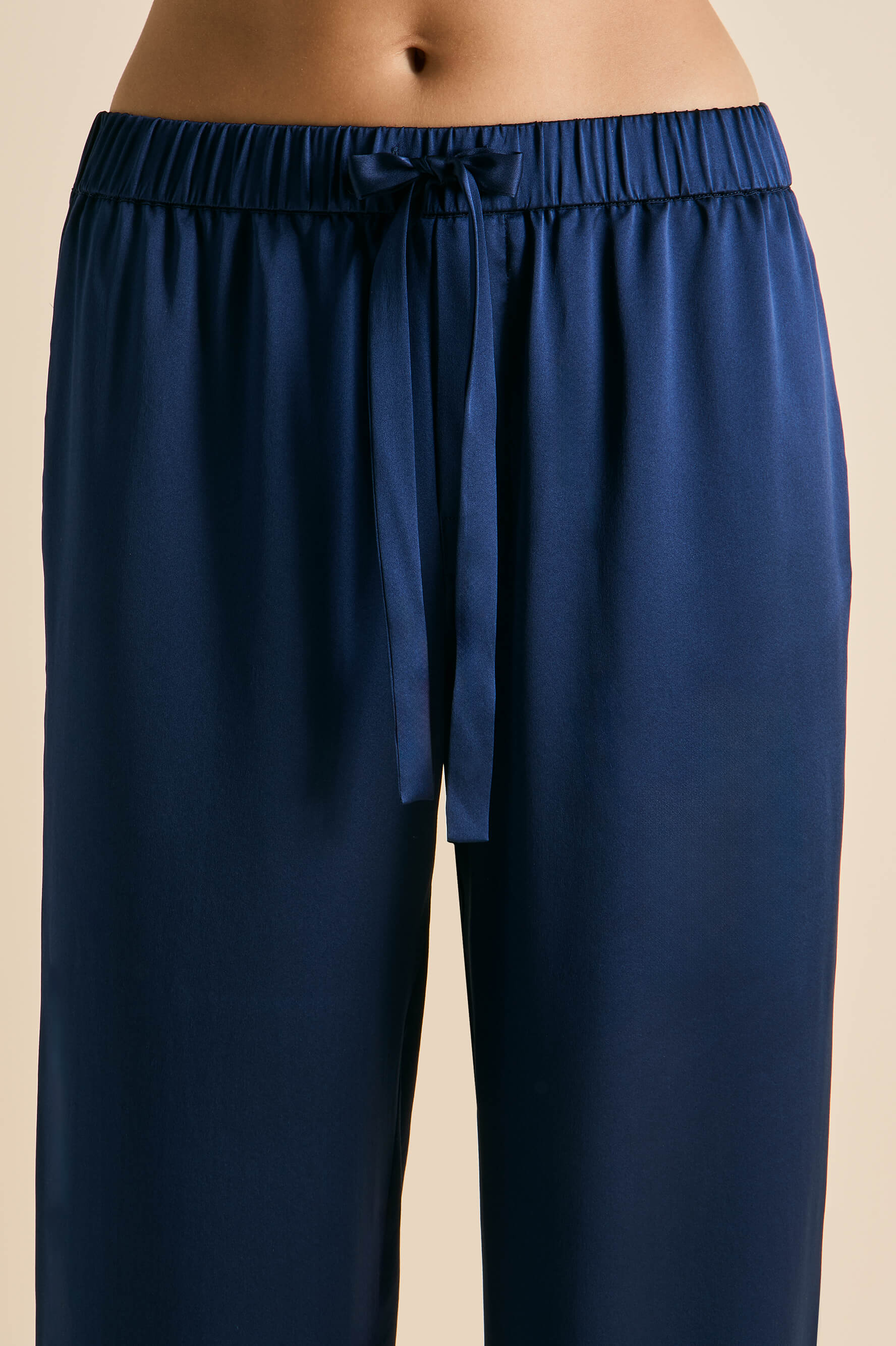 Yves Harmonies Navy Embellished Pajamas in Silk Satin