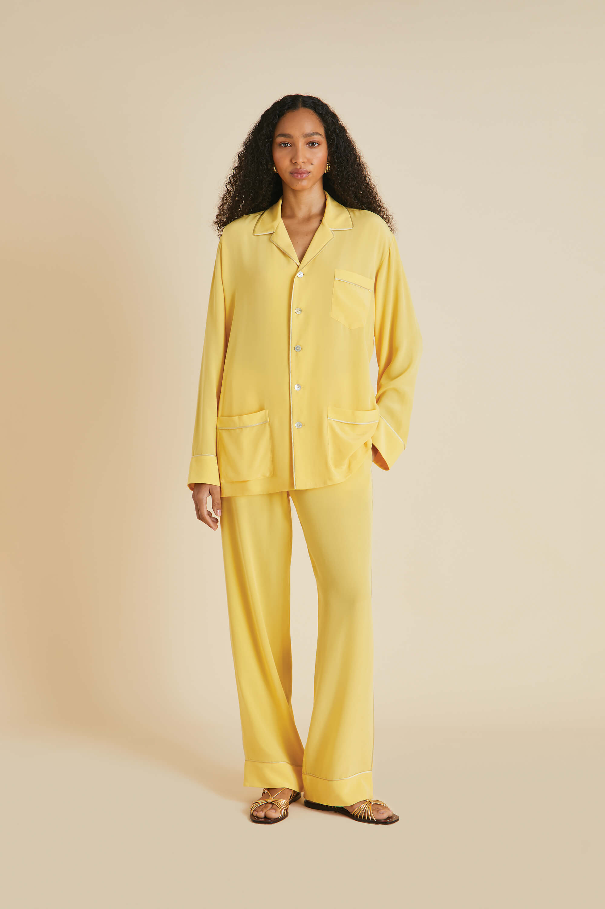 Yves Yellow Pajamas in Silk Crêpe de Chine