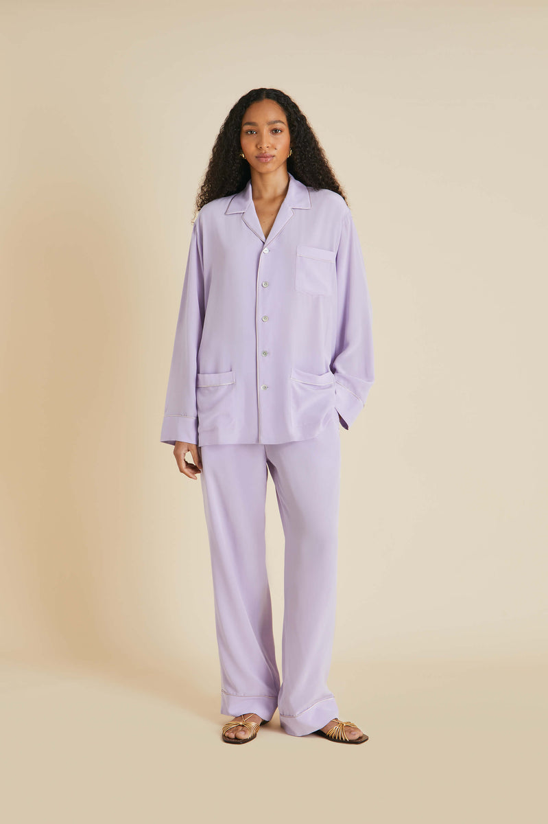 Yves Lavender Pajamas in Silk Crêpe de Chine | Olivia von Halle