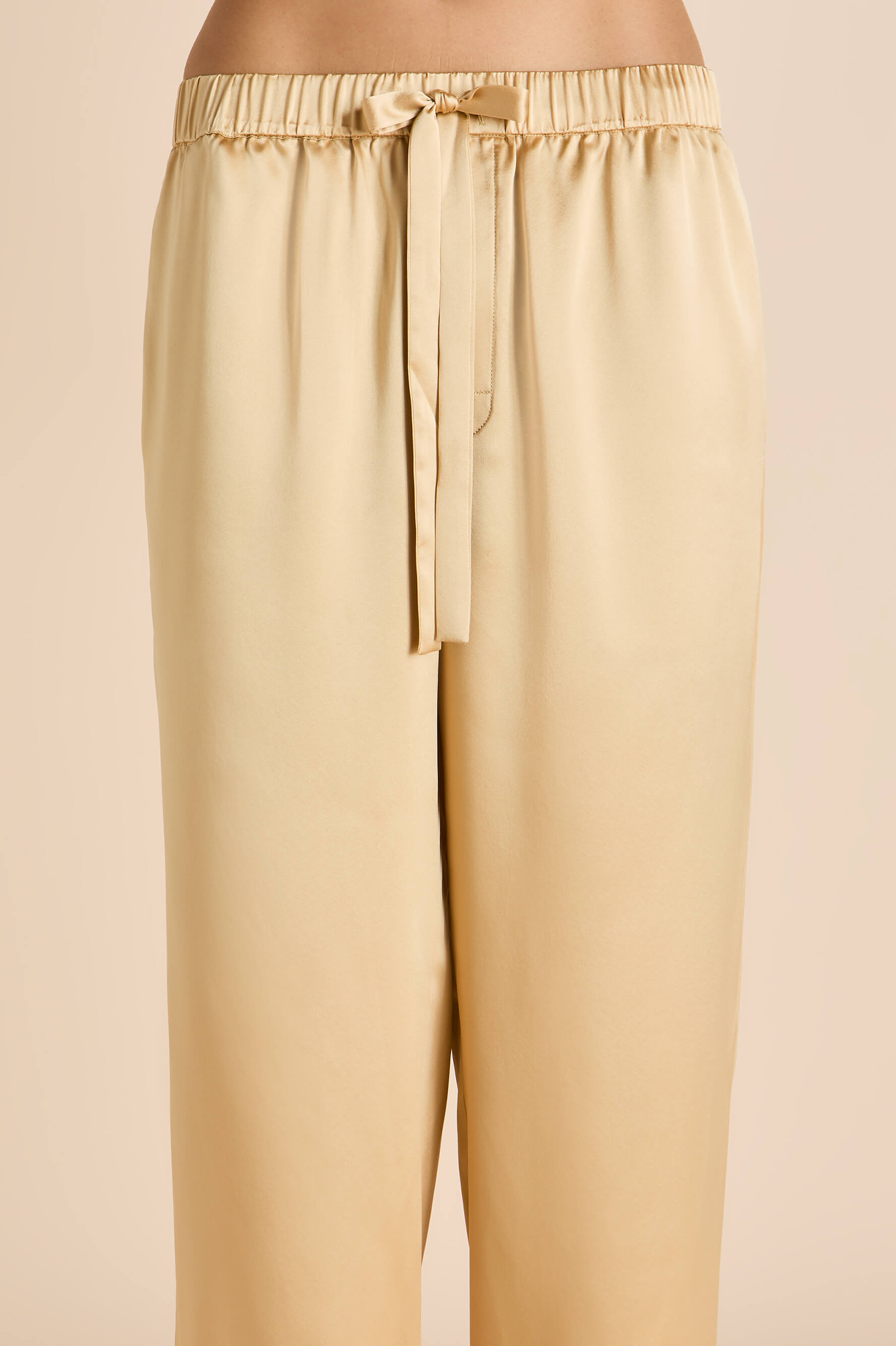 Yves Lune Caramel Embellished Pajamas in Silk Satin