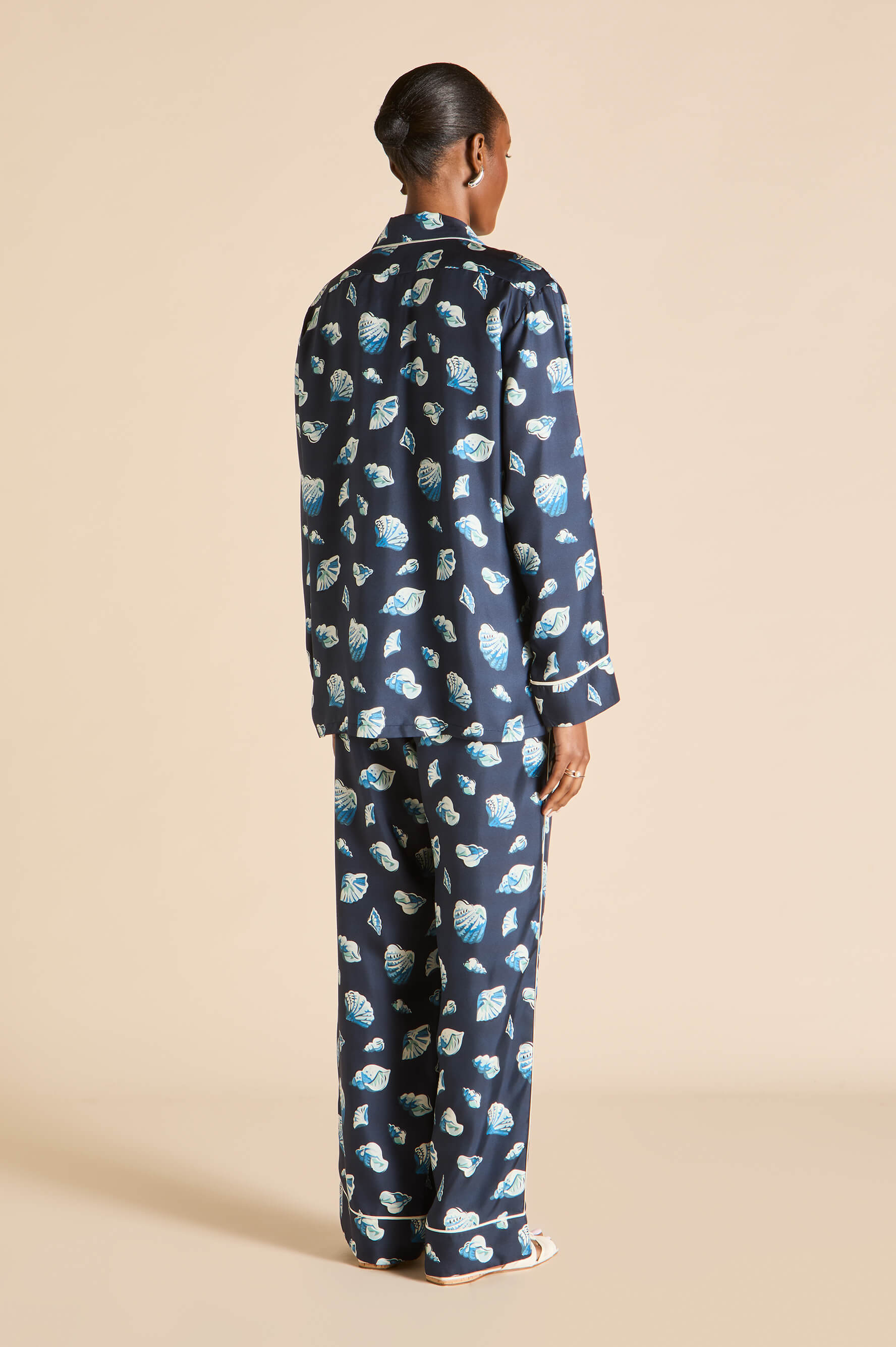 Yves Nautilus Navy Seashell Pajamas in Silk Twill
