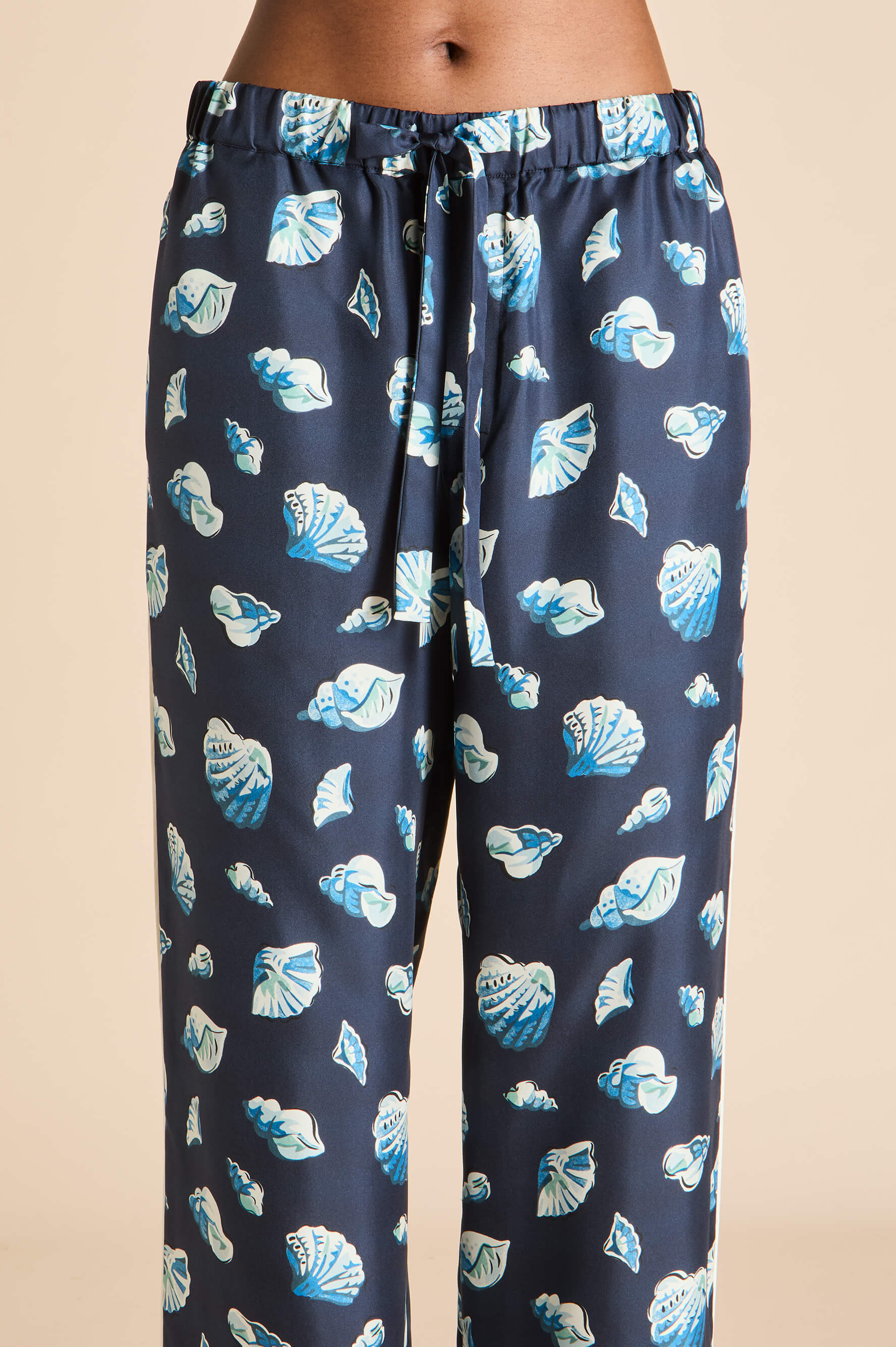 Yves Nautilus Navy Seashell Pajamas in Silk Twill