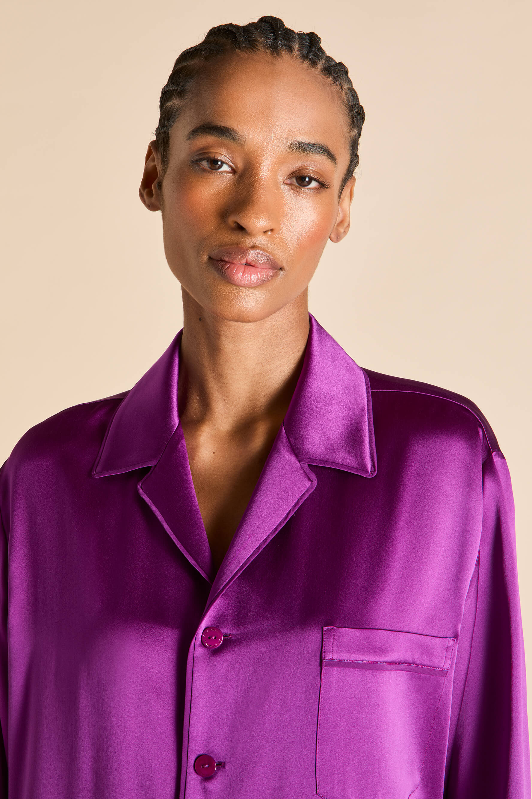 Yves Plum Pajamas in Silk Satin