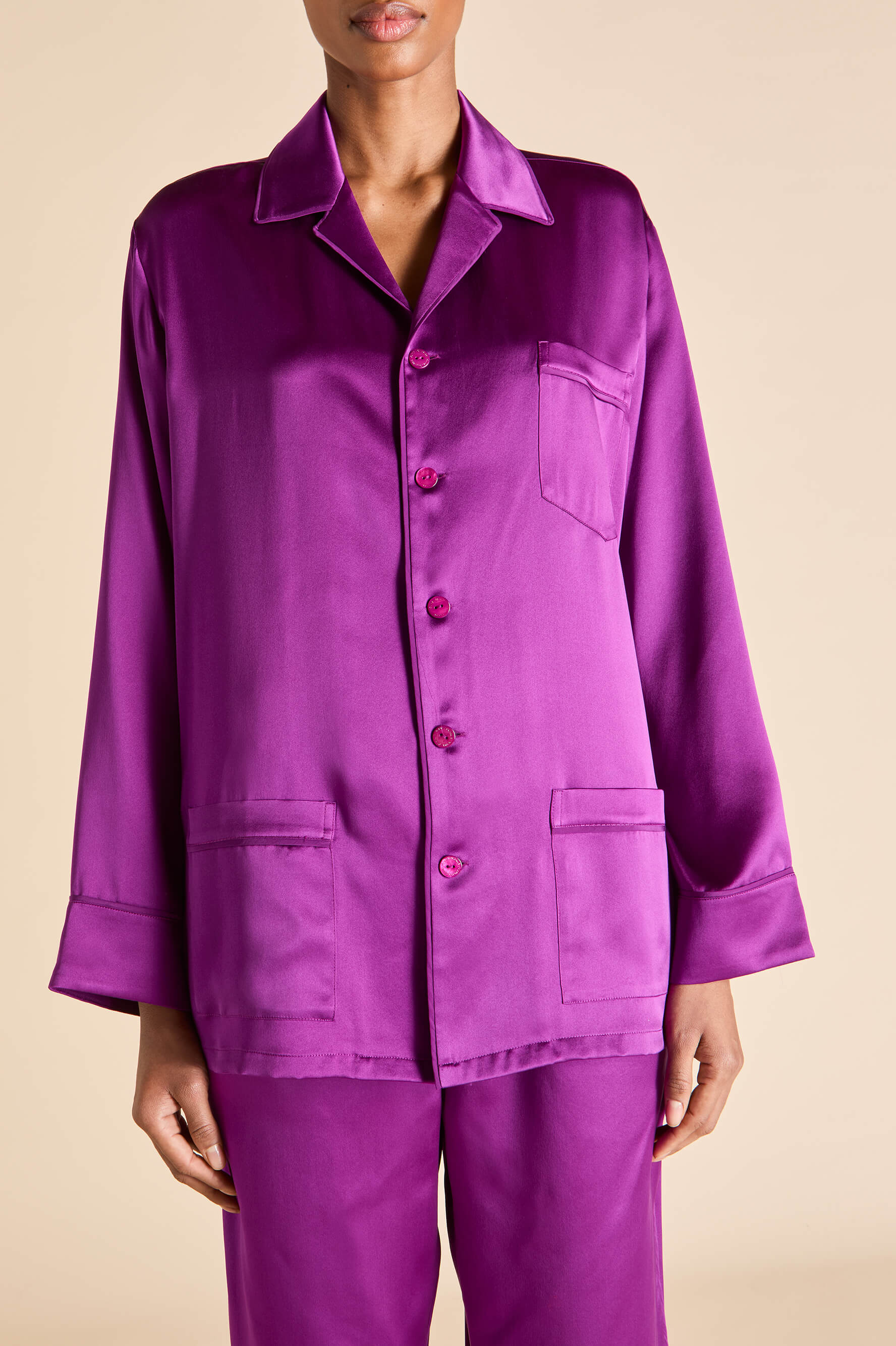 Yves Plum Pajamas in Silk Satin