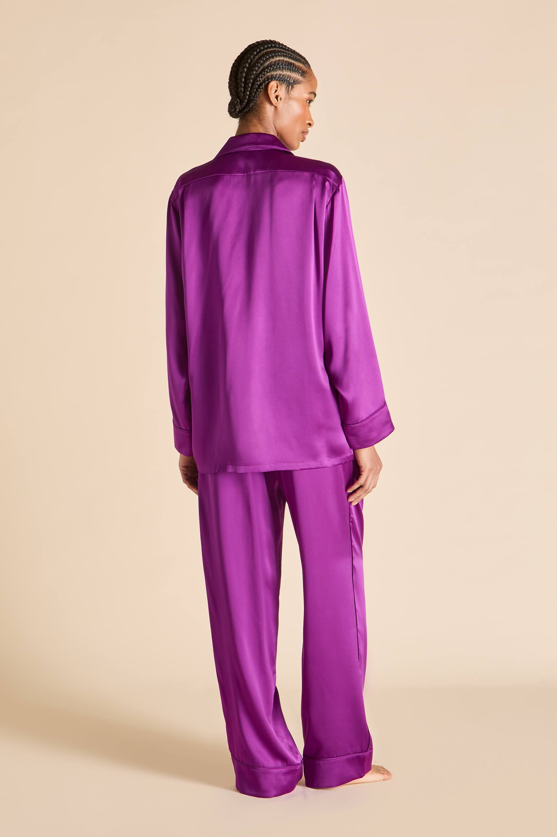 Yves Plum Pajamas in Silk Satin