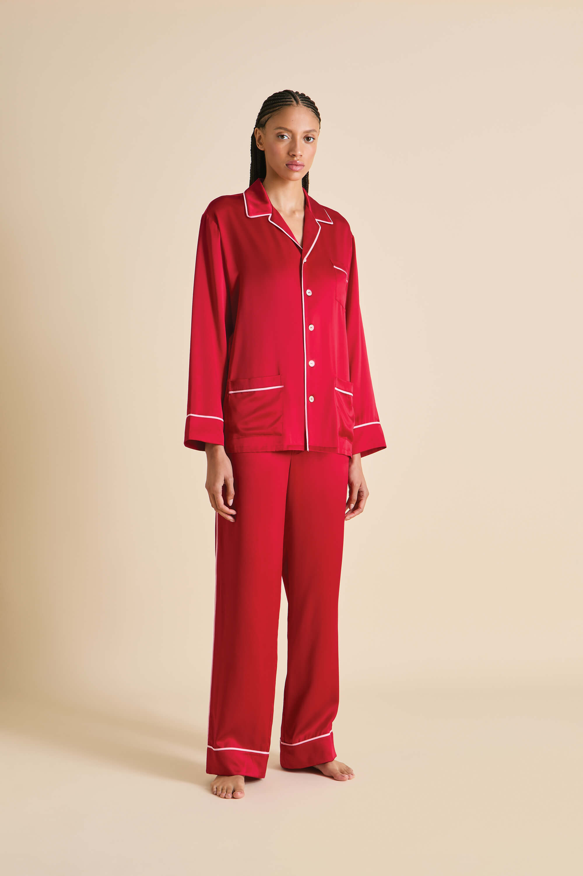 Yves Ruby Pajamas in Silk Satin