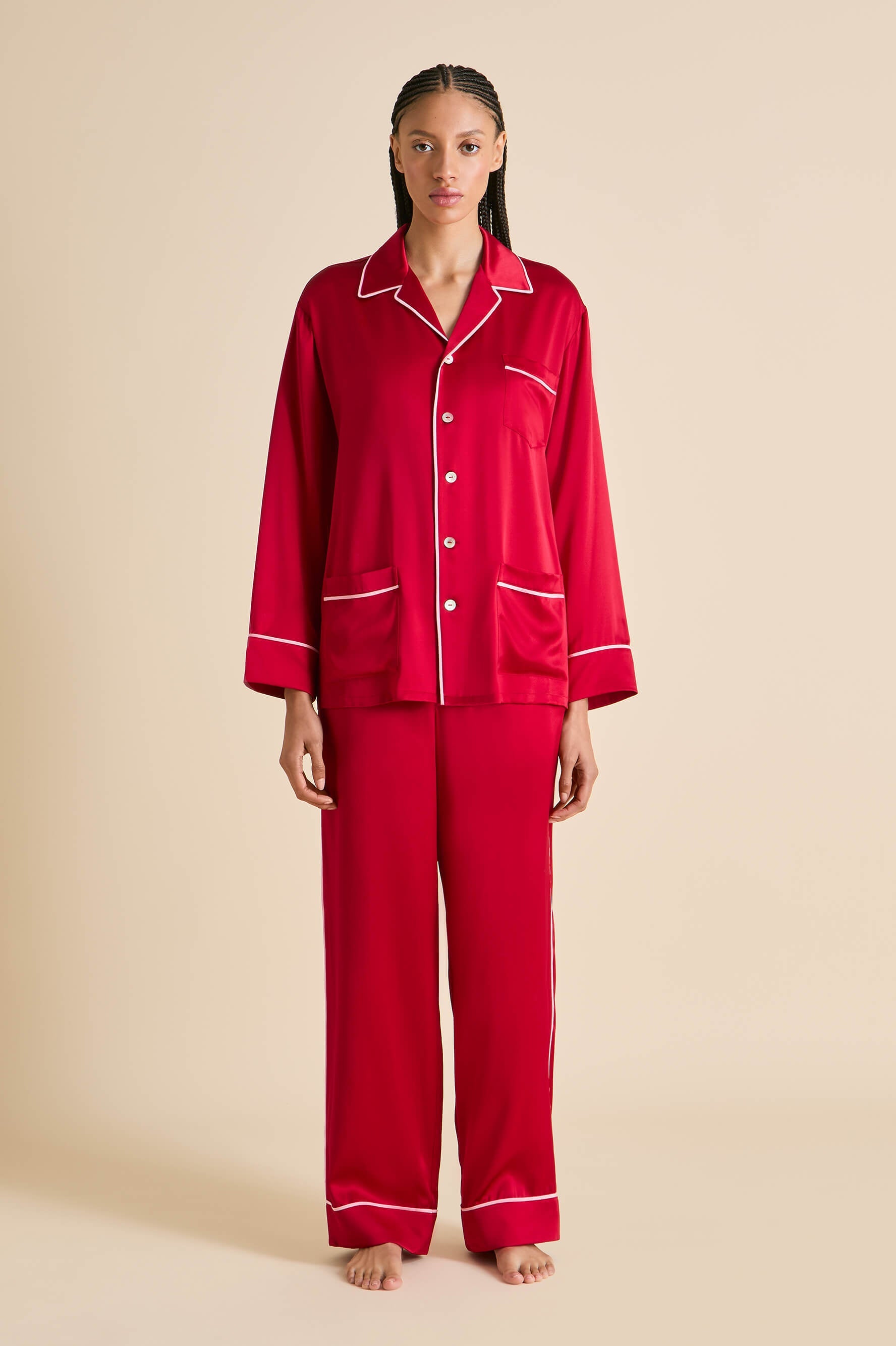 Yves Ruby Pajamas in Silk Satin