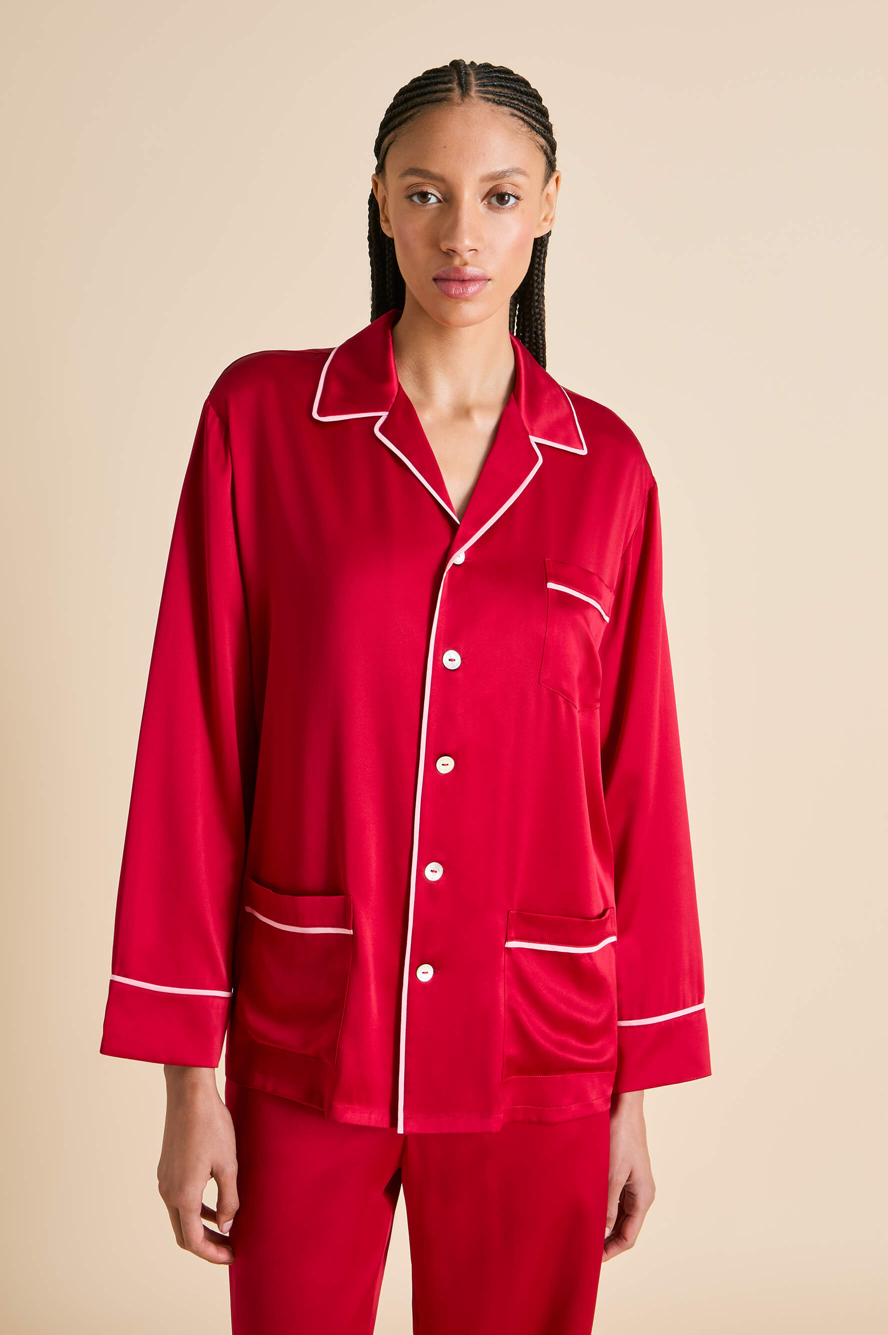 Yves Ruby Pajamas in Silk Satin