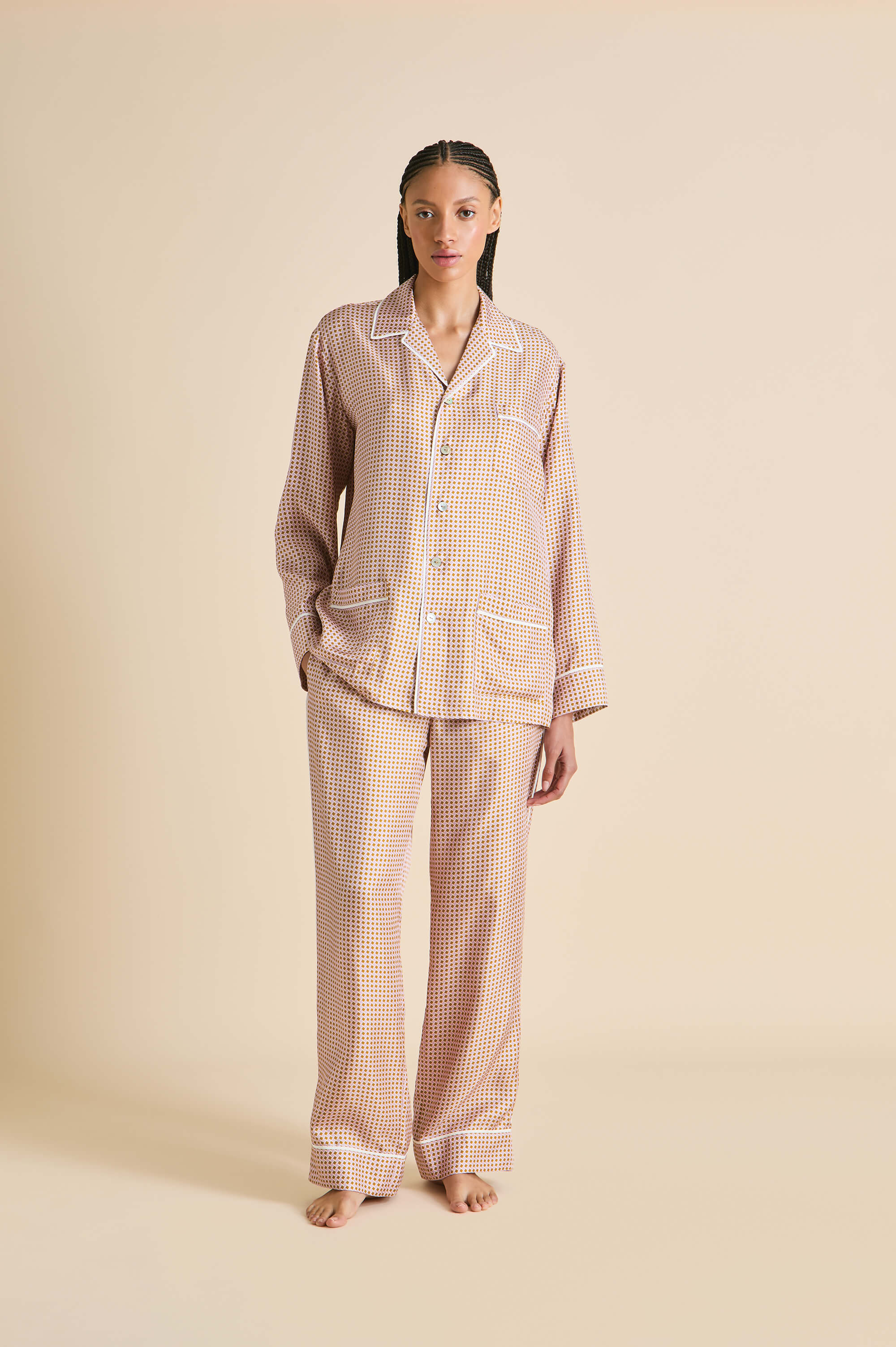 Yves Sarazzin Pink Geometric Pajamas in Silk Twill