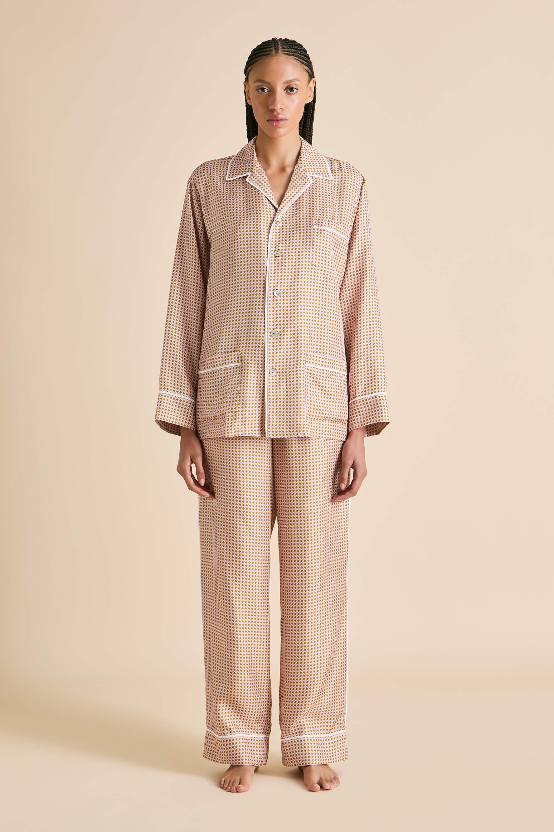 Yves Sarazzin Pink Geometric Pajamas in Silk Twill