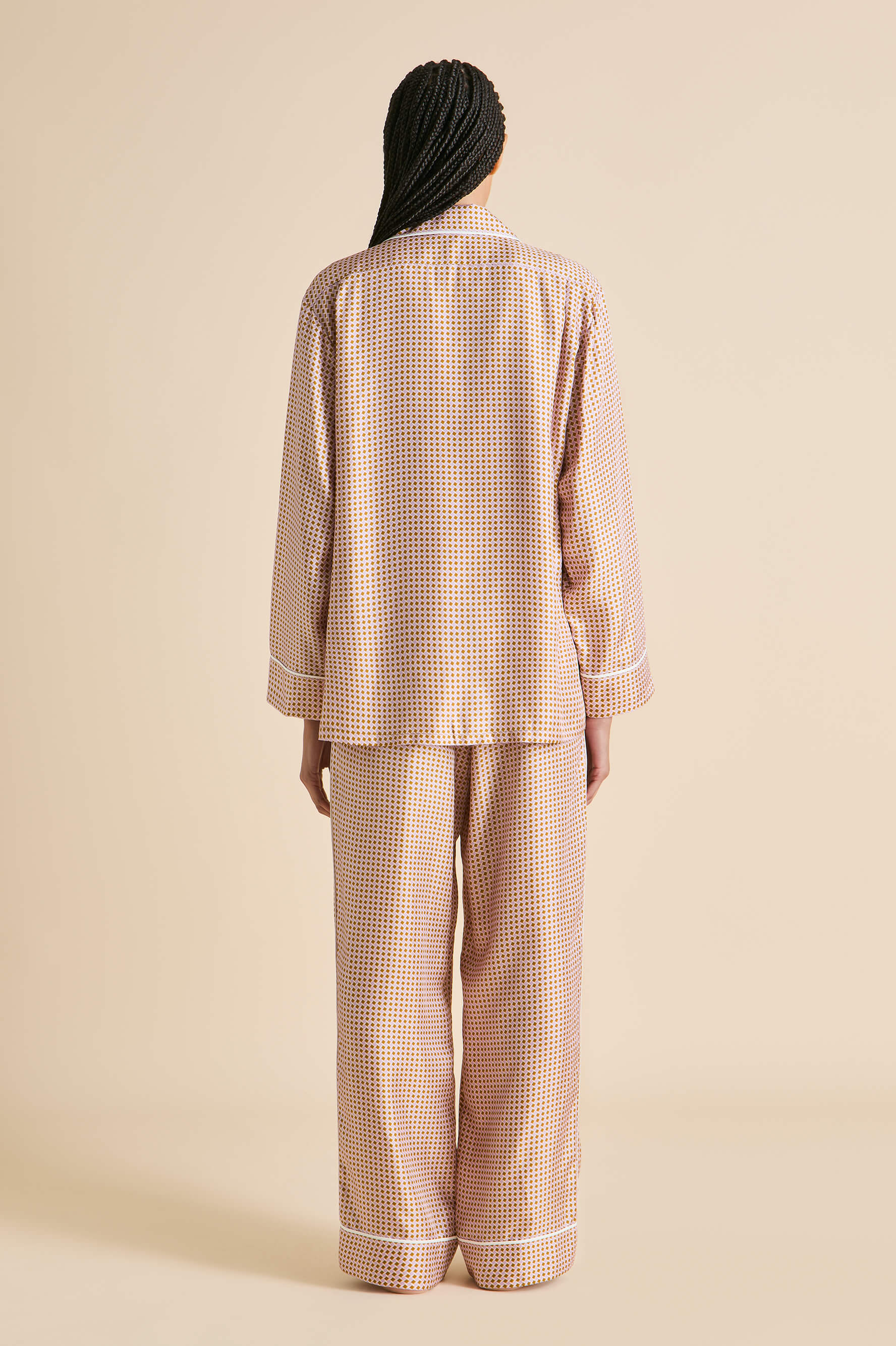 Yves Sarazzin Pink Geometric Pajamas in Silk Twill