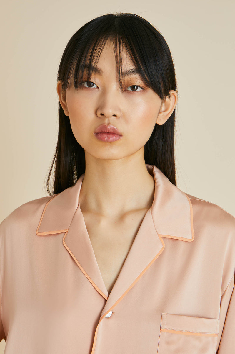 Yves Shell Pink Pajamas in Sandwashed Silk | Olivia von Halle