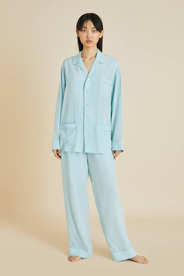 Yves Blue Silk Crêpe de Chine Pajamas