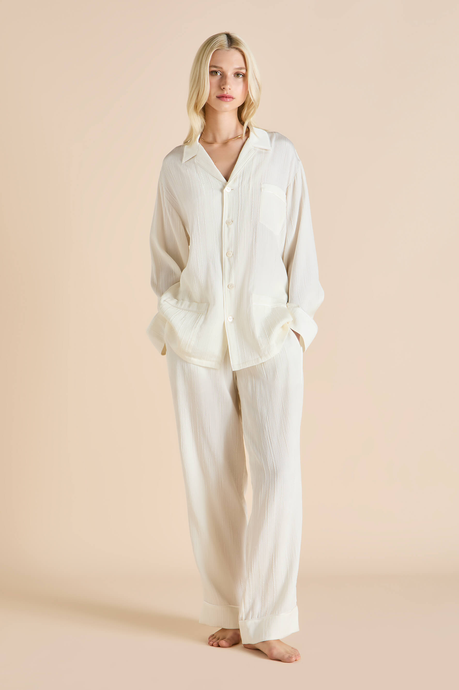 Yves Tabitha Ivory Pajamas in Silk Satin