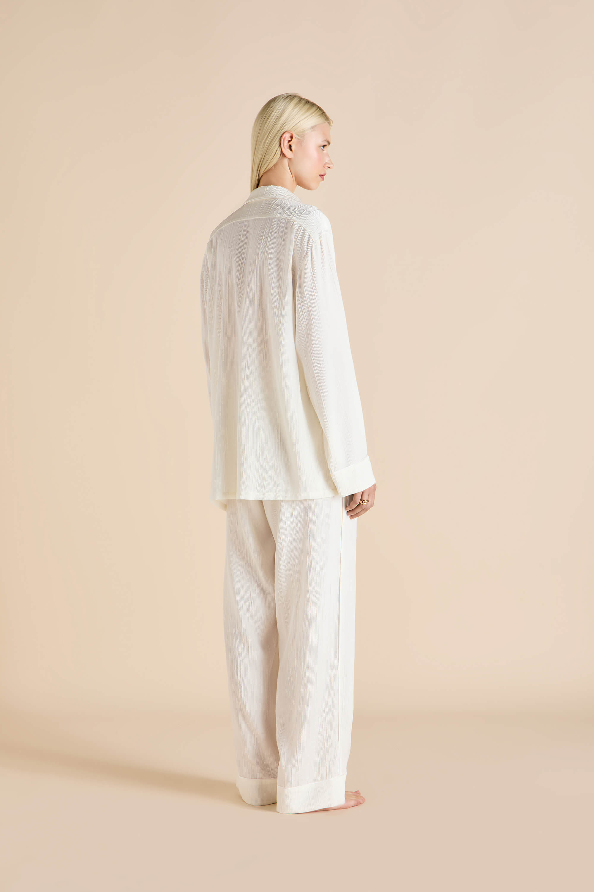 Yves Tabitha Ivory Pajamas in Crinkled Silk Satin