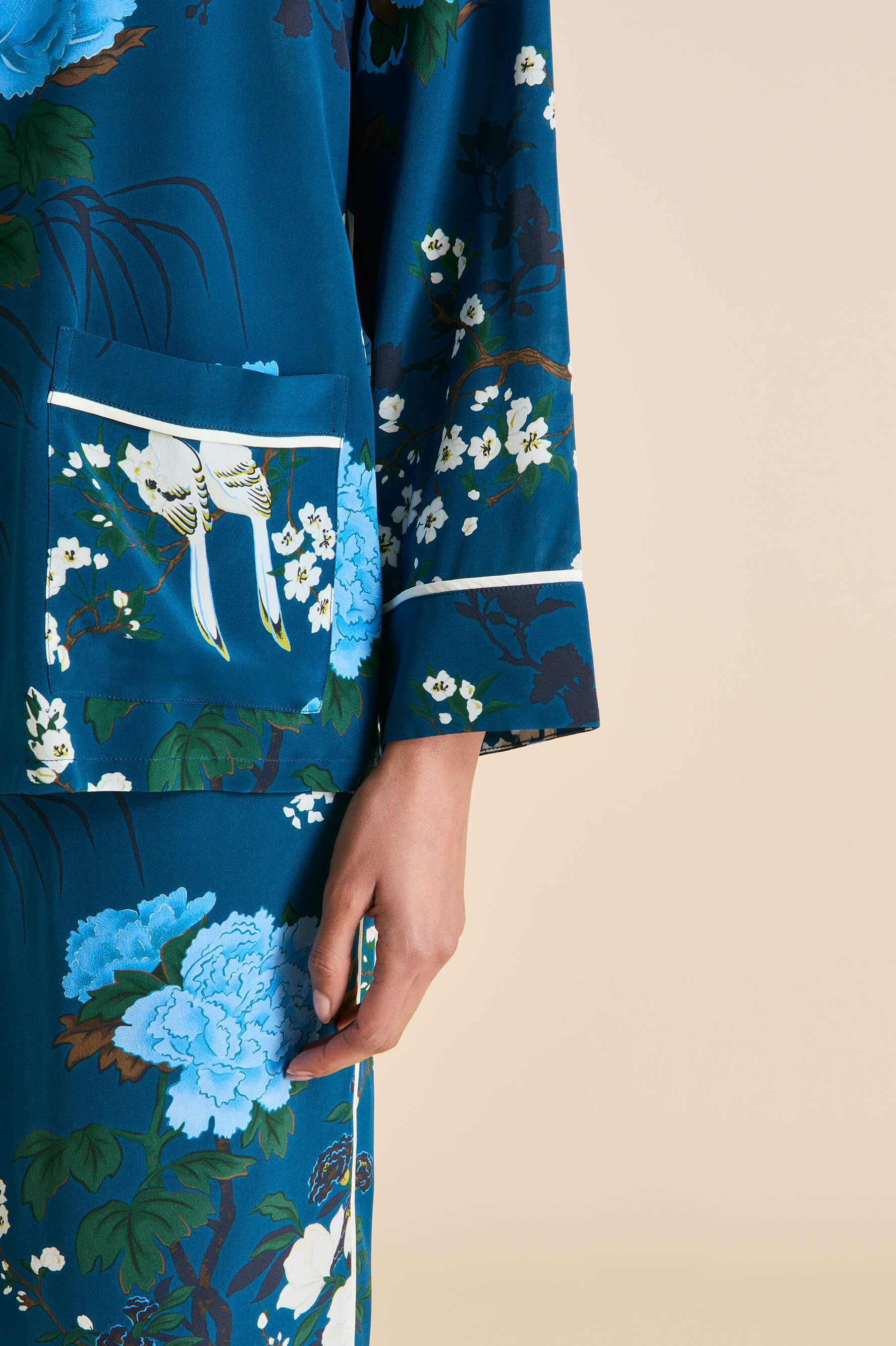 Yves Tibatant Blue Floral Pajamas in Silk Crêpe de Chine