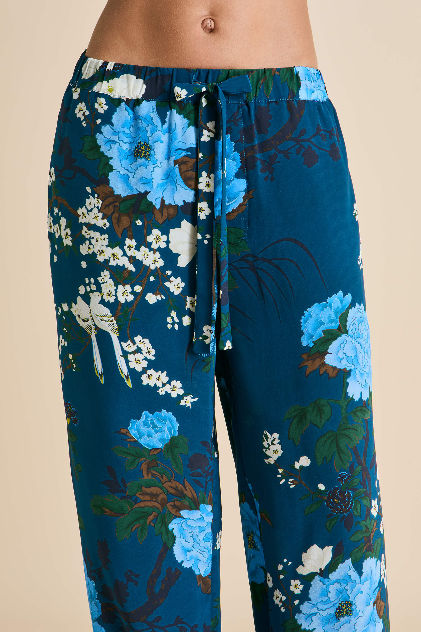 Yves Tibatant Blue Floral Pajamas in Silk Crêpe de Chine