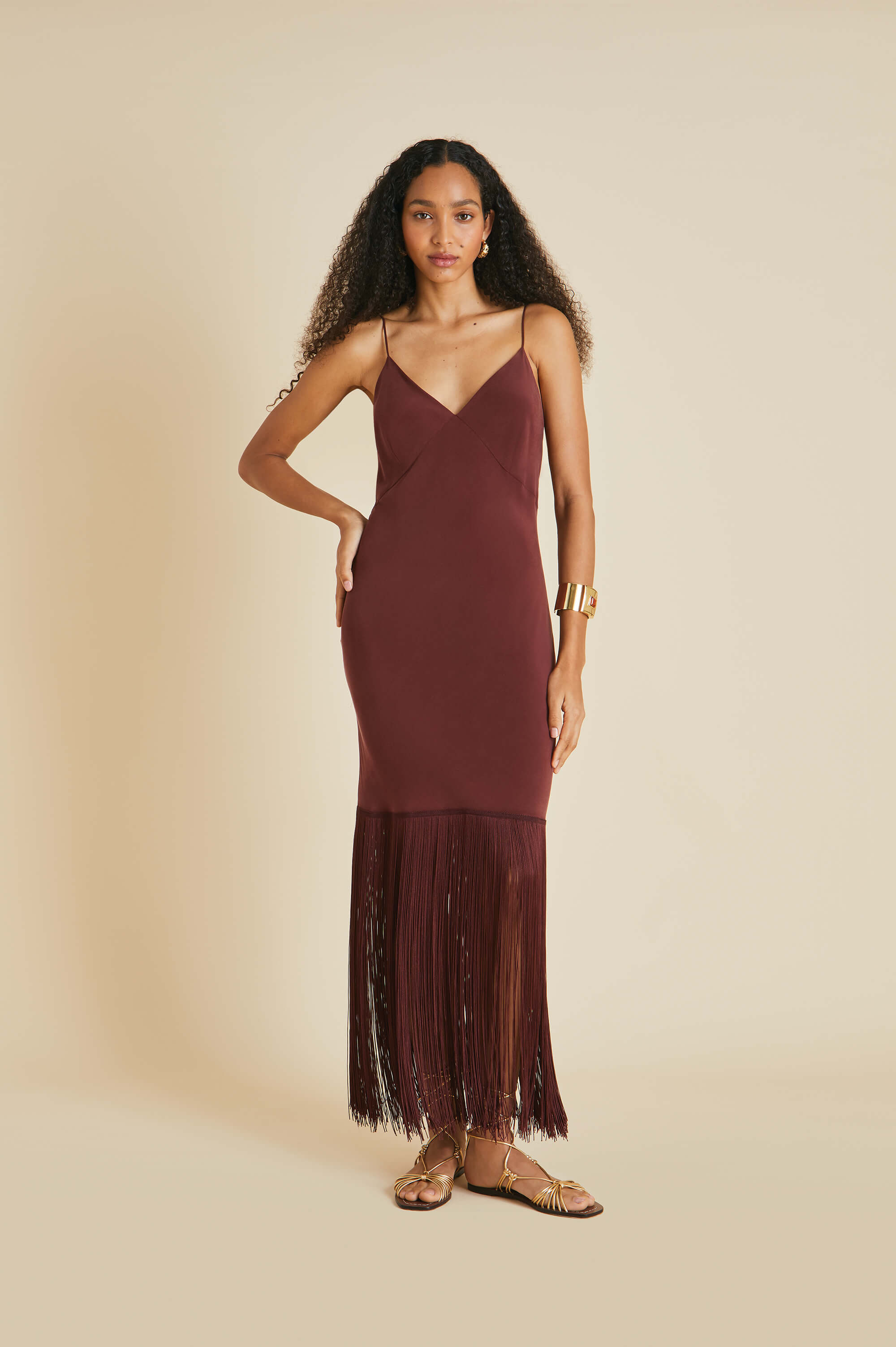 Zoya Burgundy Slip Dress in Silk Crepe de Chine Olivia von Halle