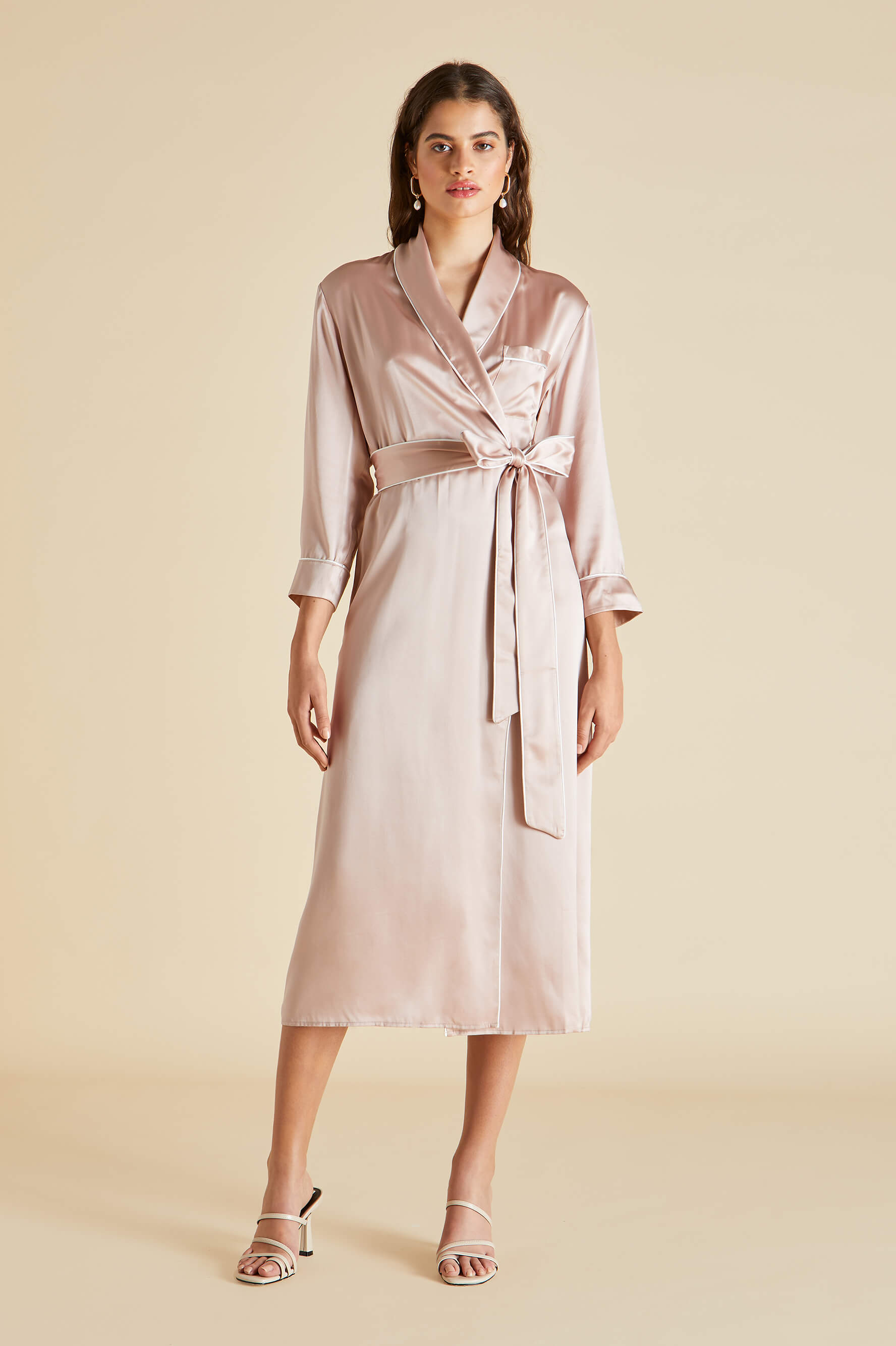 astrid oyster ivory silk satin robe