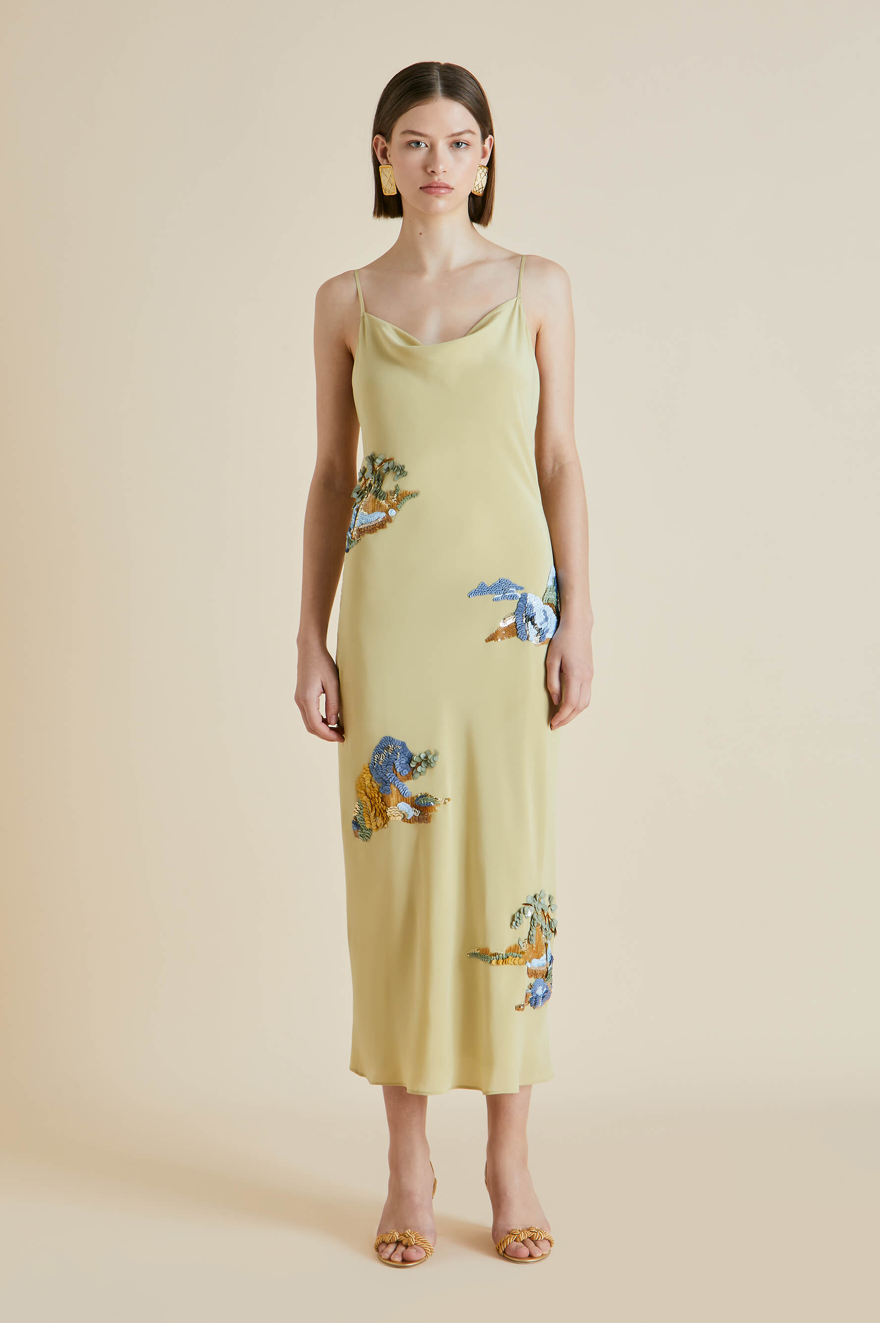 Bibi Demoiselle Yellow Mountain Silk Crêpe De Chine Slip Dress